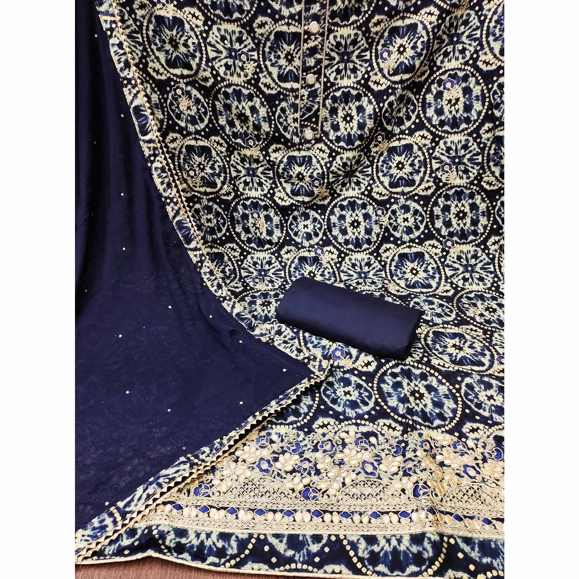 Blue Foil Printed Rayon Dress Material