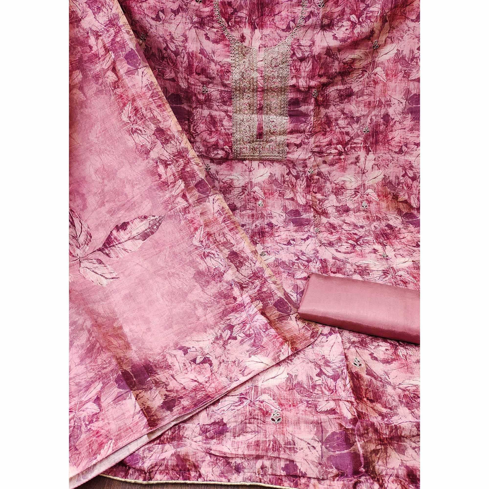 Pink Printed Cotton Silk Dress Material