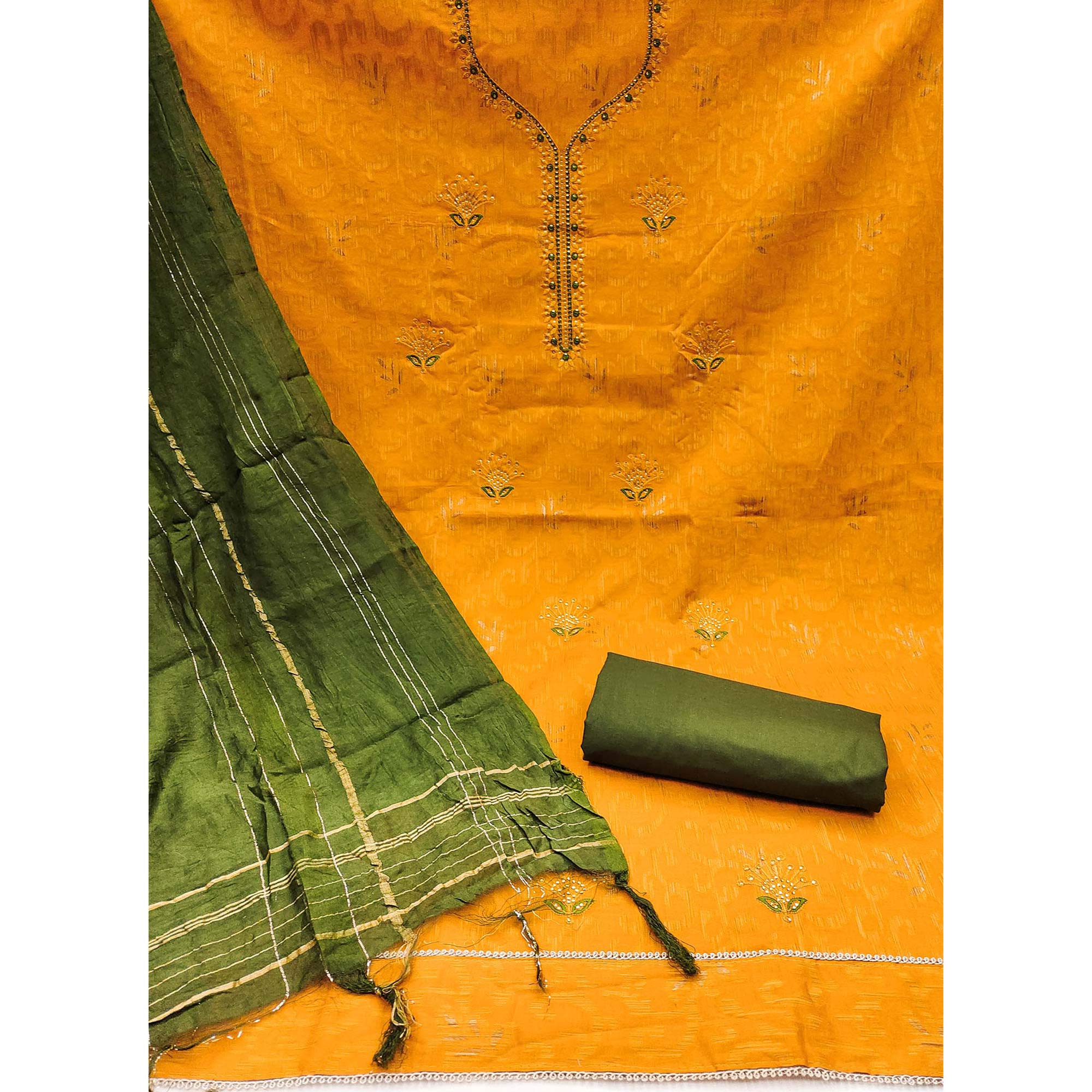 Mustard Woven Cotton Blend Unstitched Dress Material