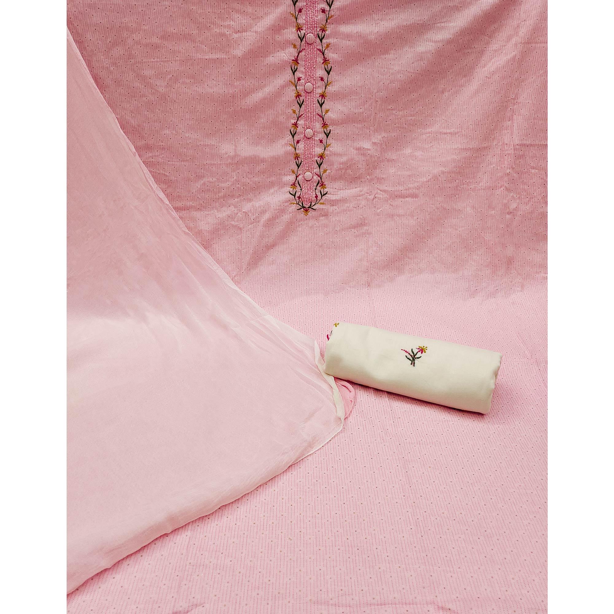 Pink Printed Pure Cotton Dress Material