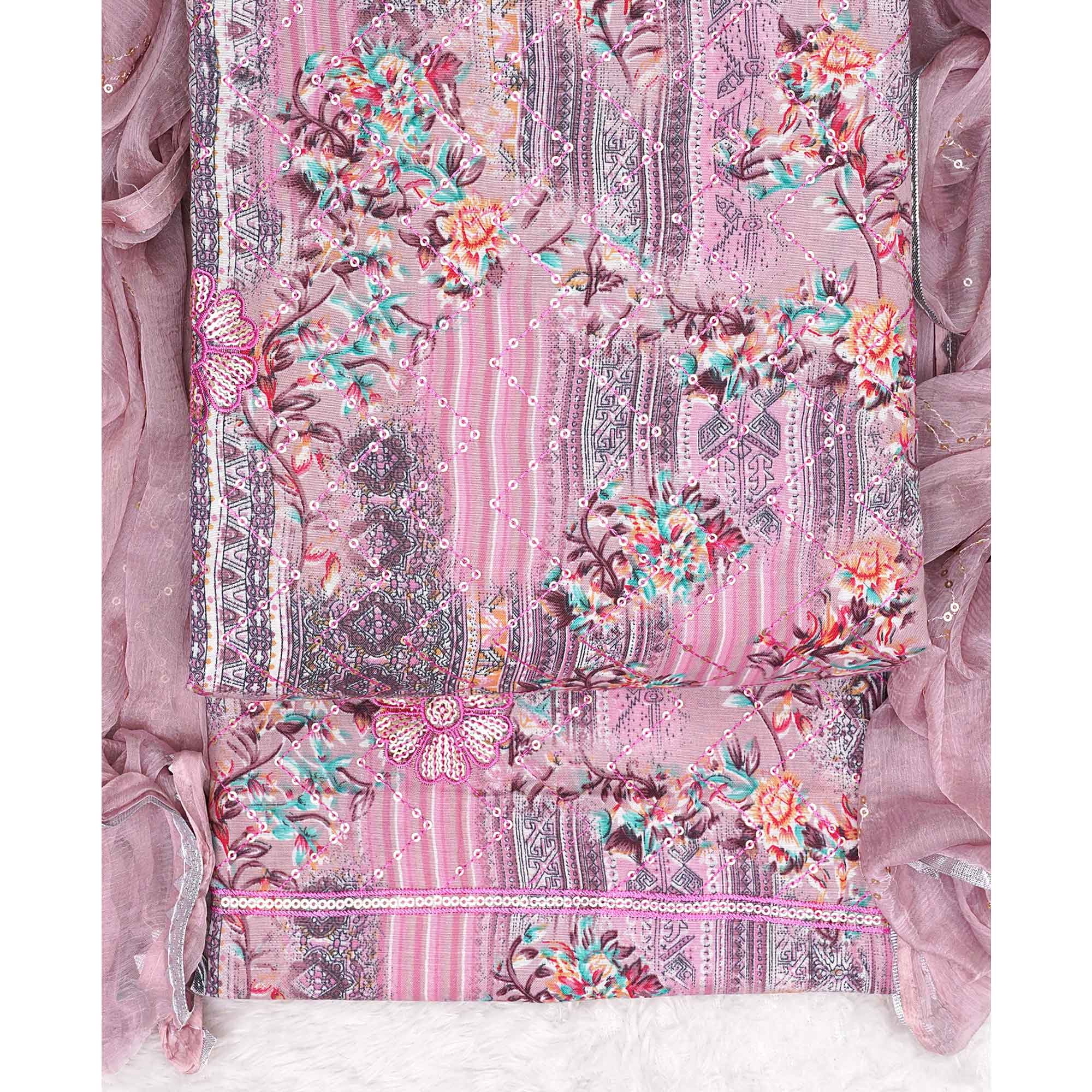 Pink Floral Foil Printed Pure Cotton Dress Material