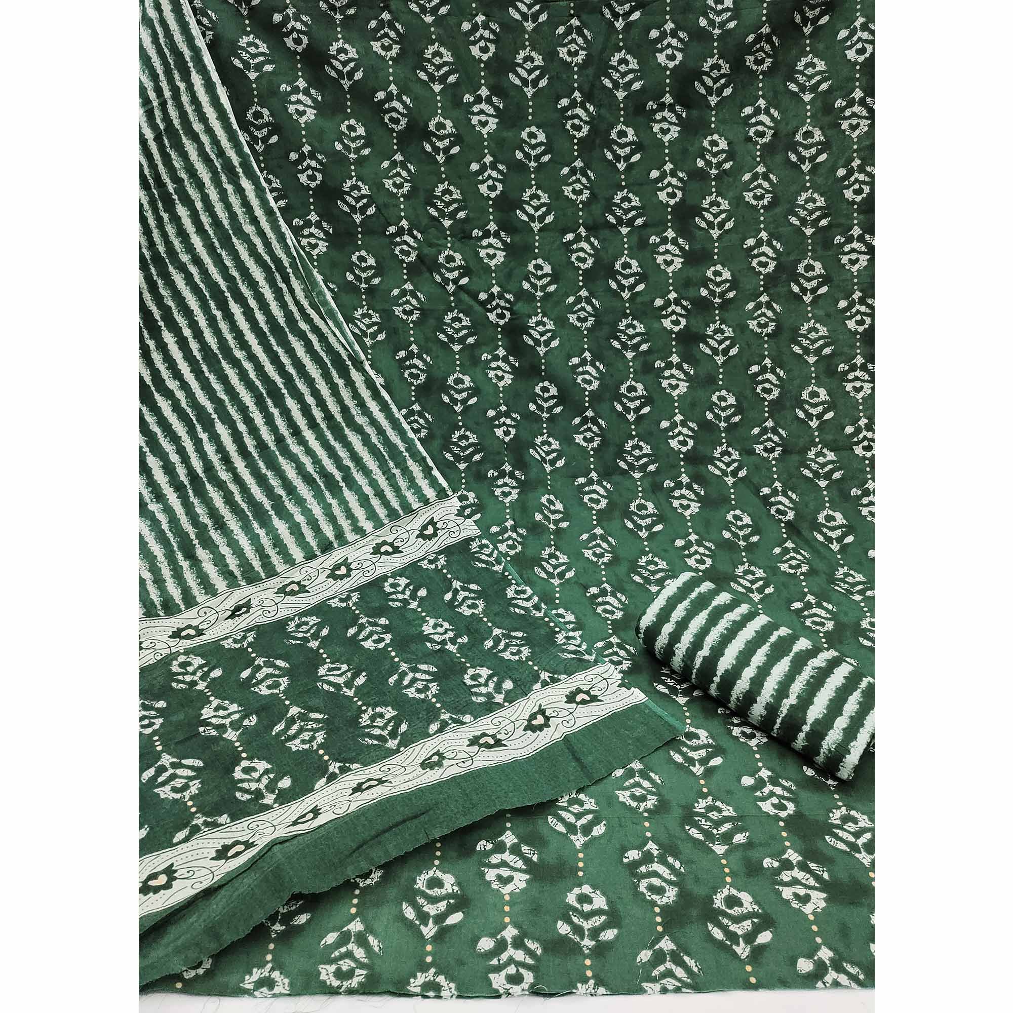 Green Floral Printed Pure Cotton Dress Material