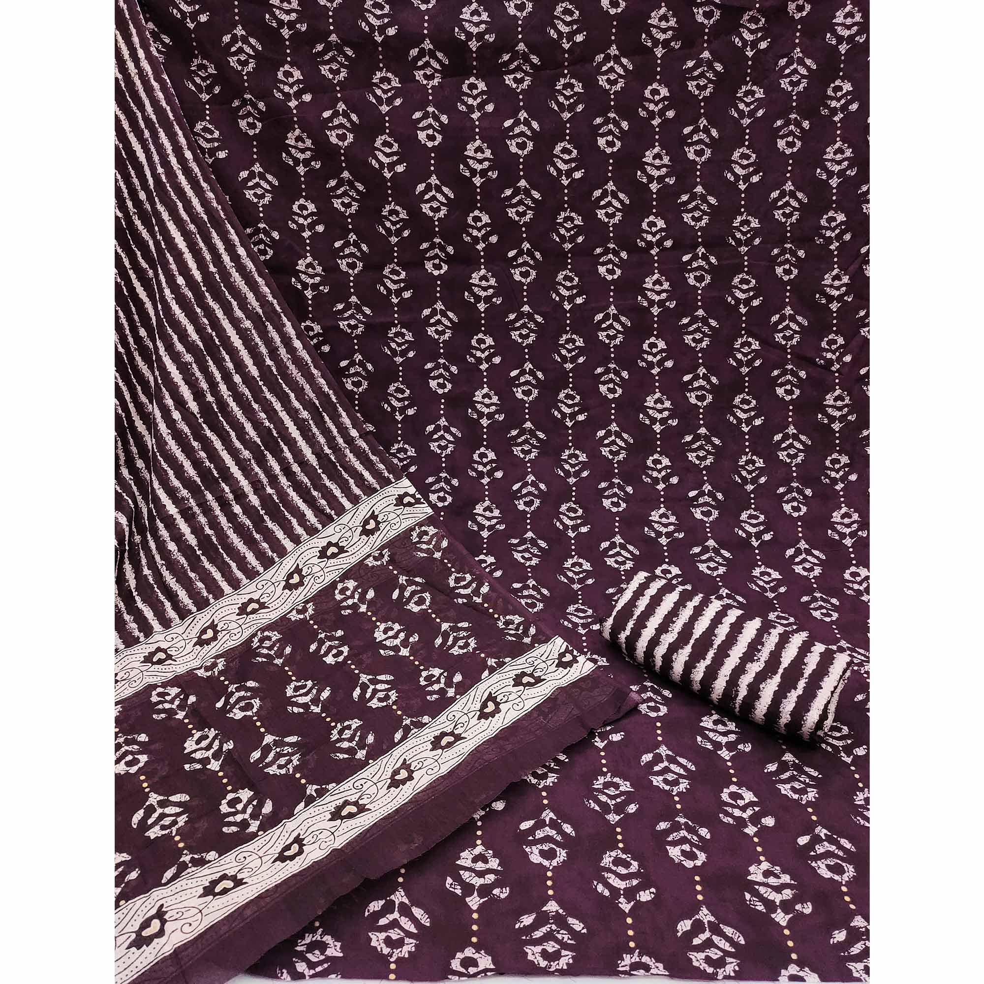 Wine Floral Printed Pure Cotton Dress Material