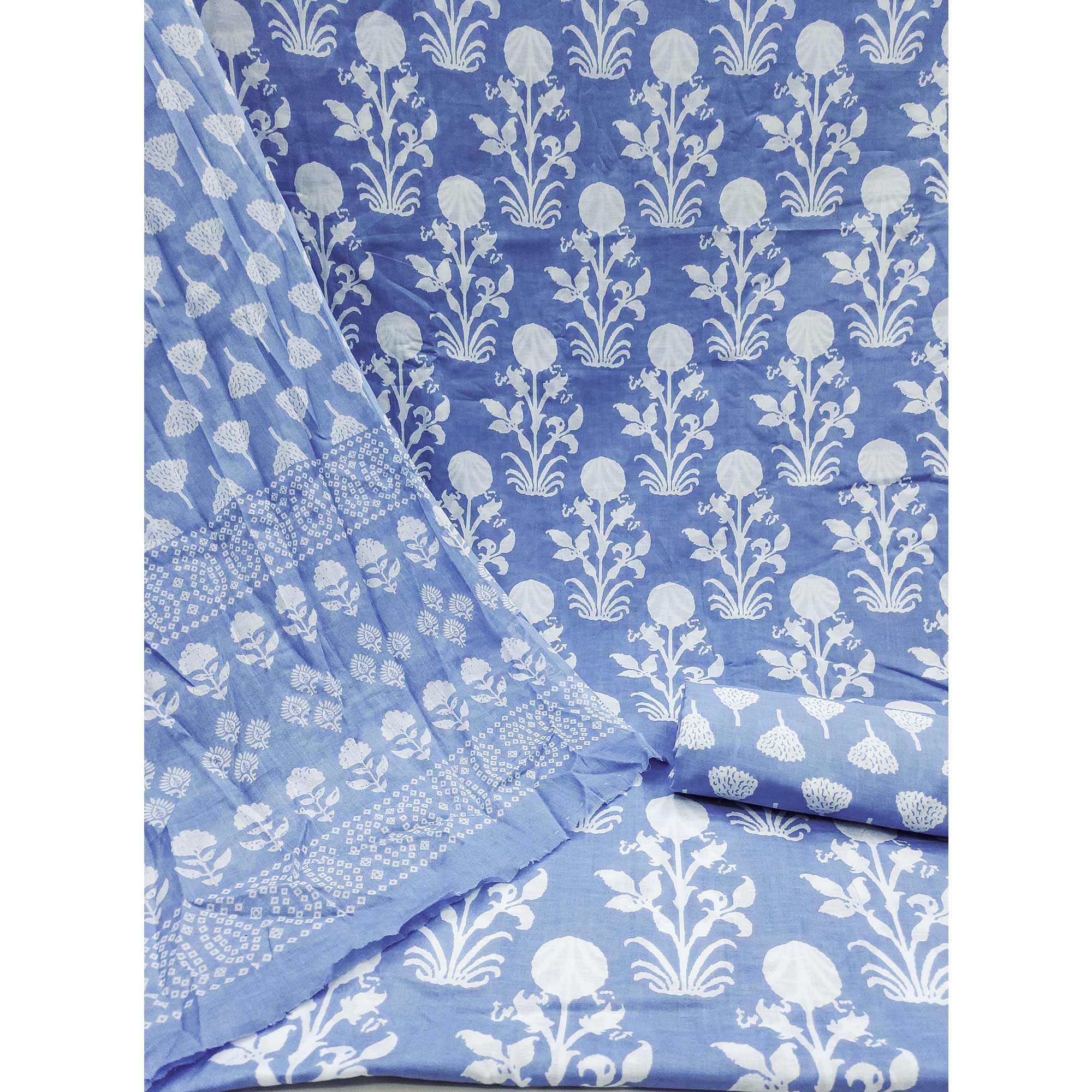 Blue Floral Printed Pure Cotton Dress Material