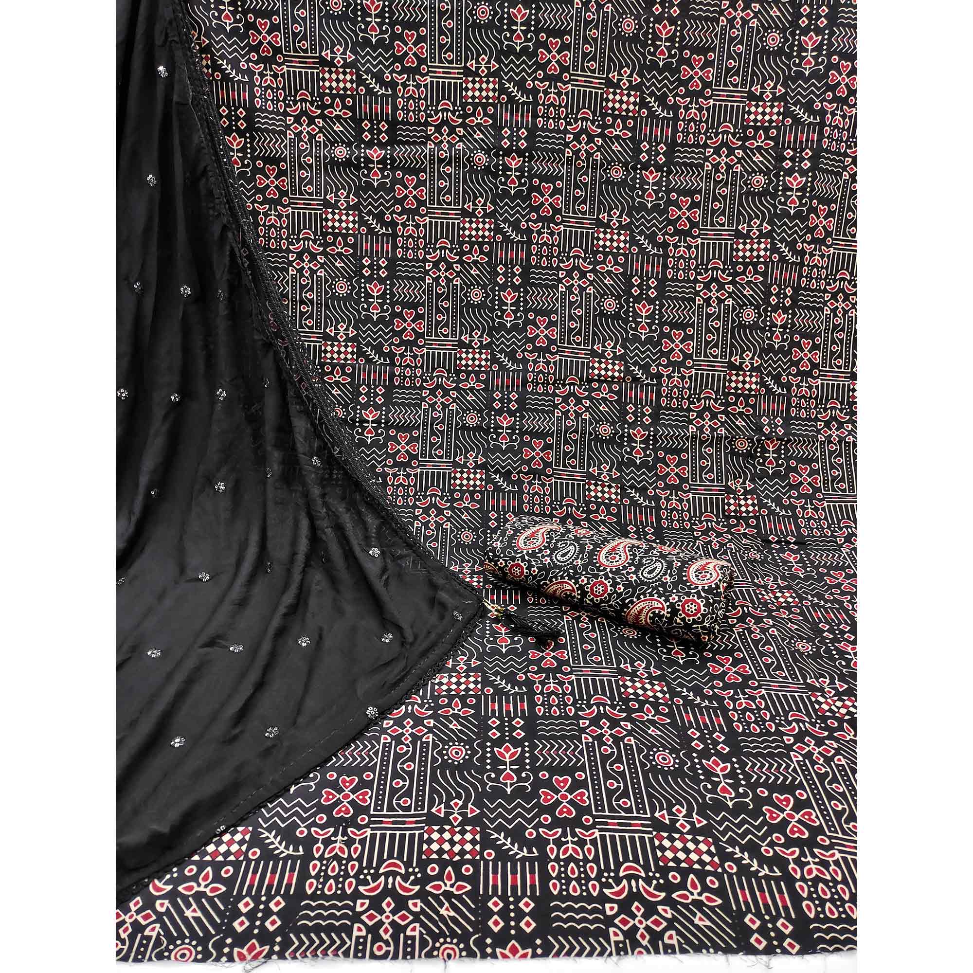 Black Printed Pure Cotton Dress Material