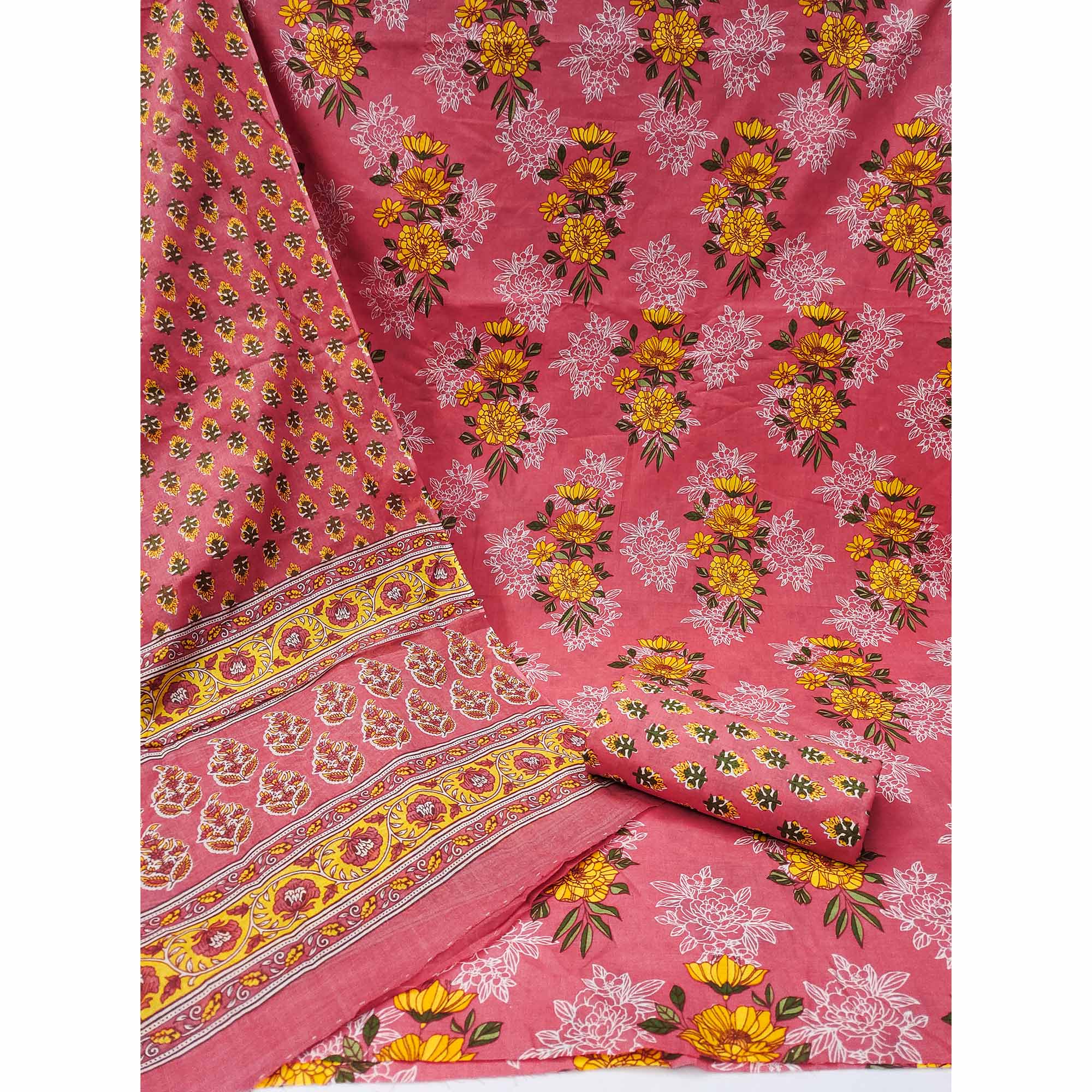 Gajri Pink Floral Printed Pure Cotton Dress Material