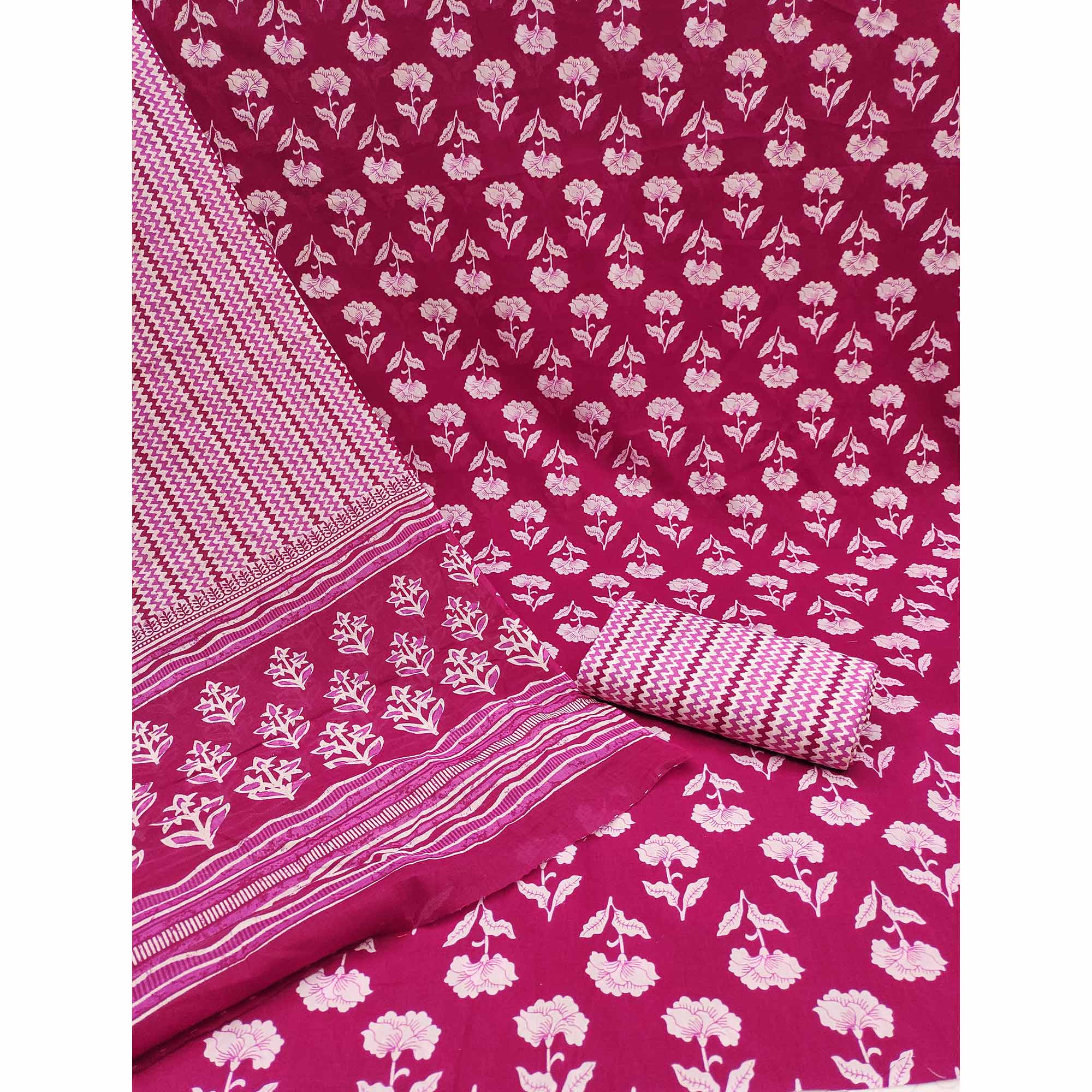 Rani Pink Floral Printed Pure Cotton Dress Material