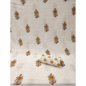 Offwhite Pure Cotton Unstitched Dress Material with Floral Print