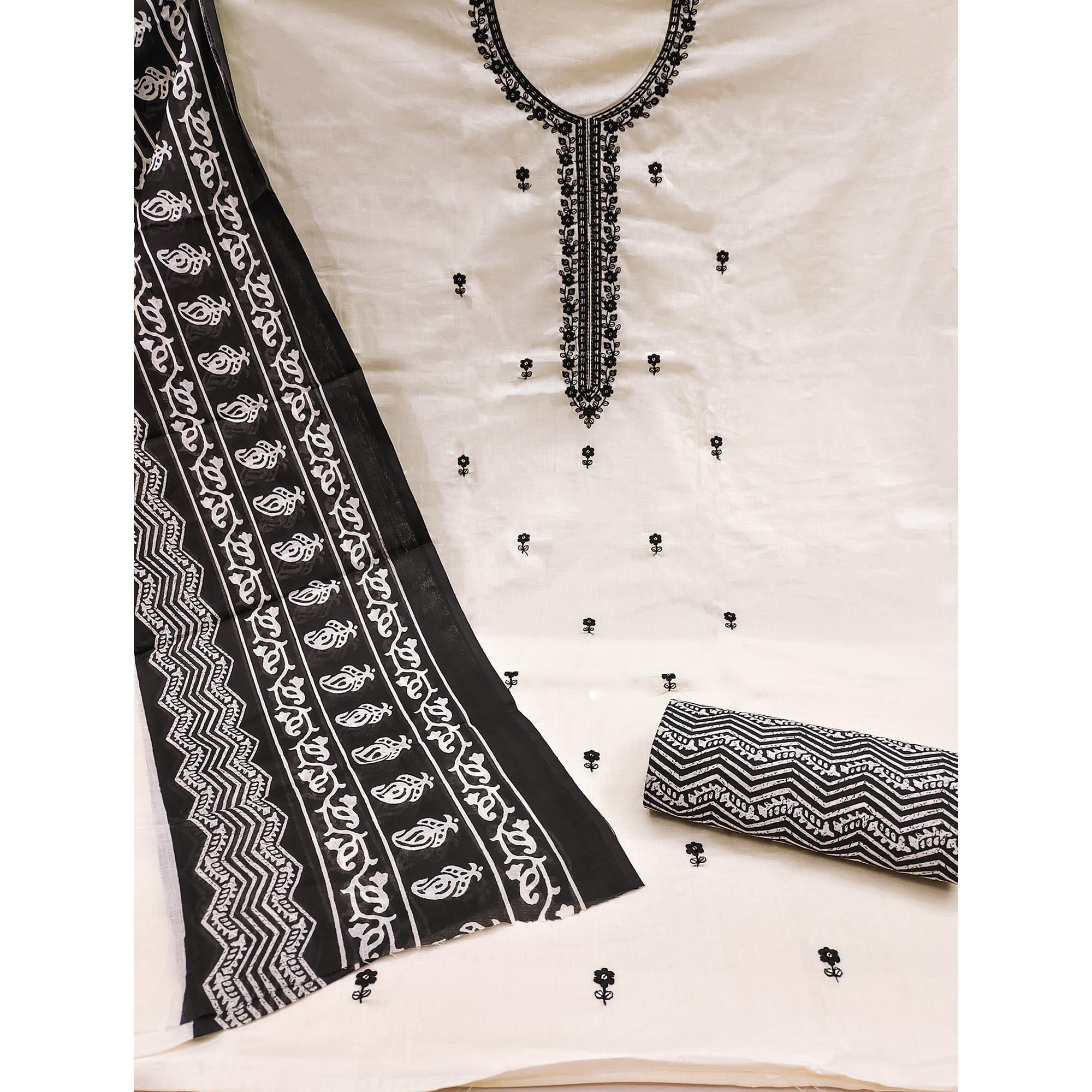 White Embroidered Pure Cotton Dress Material