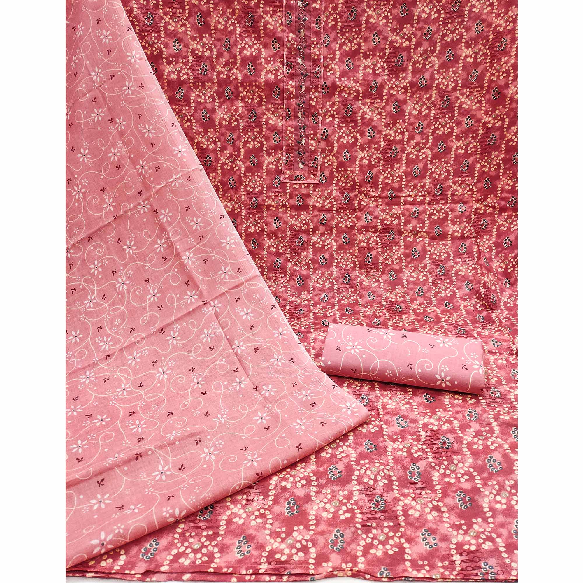 Pink Bandhani Printed Pure Cotton Dress Material