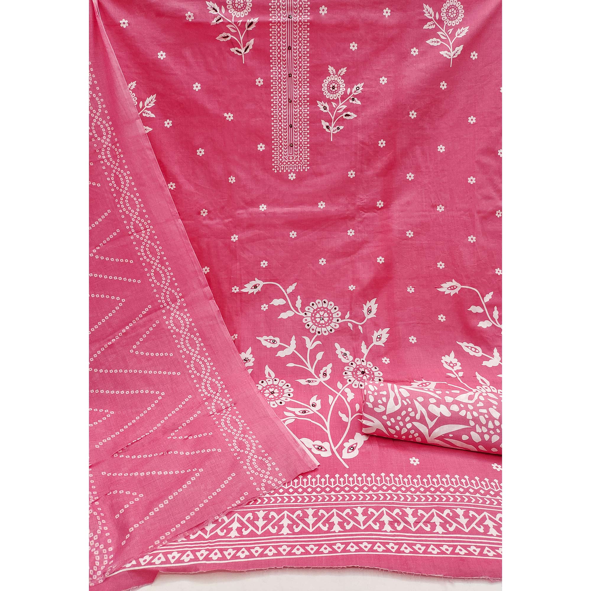 Pink Floral Printed Pure Cotton Dress Material