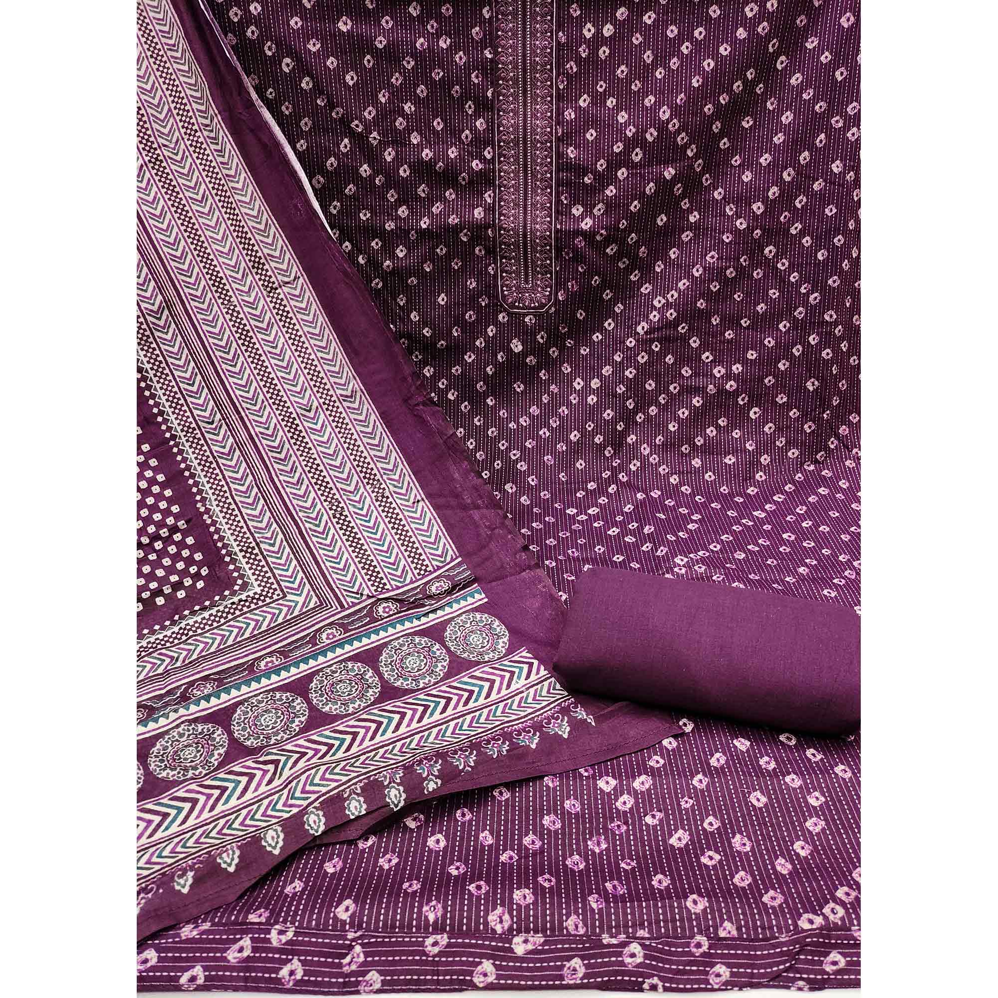Purple Bandhani Printed Pure Cotton Dress Material