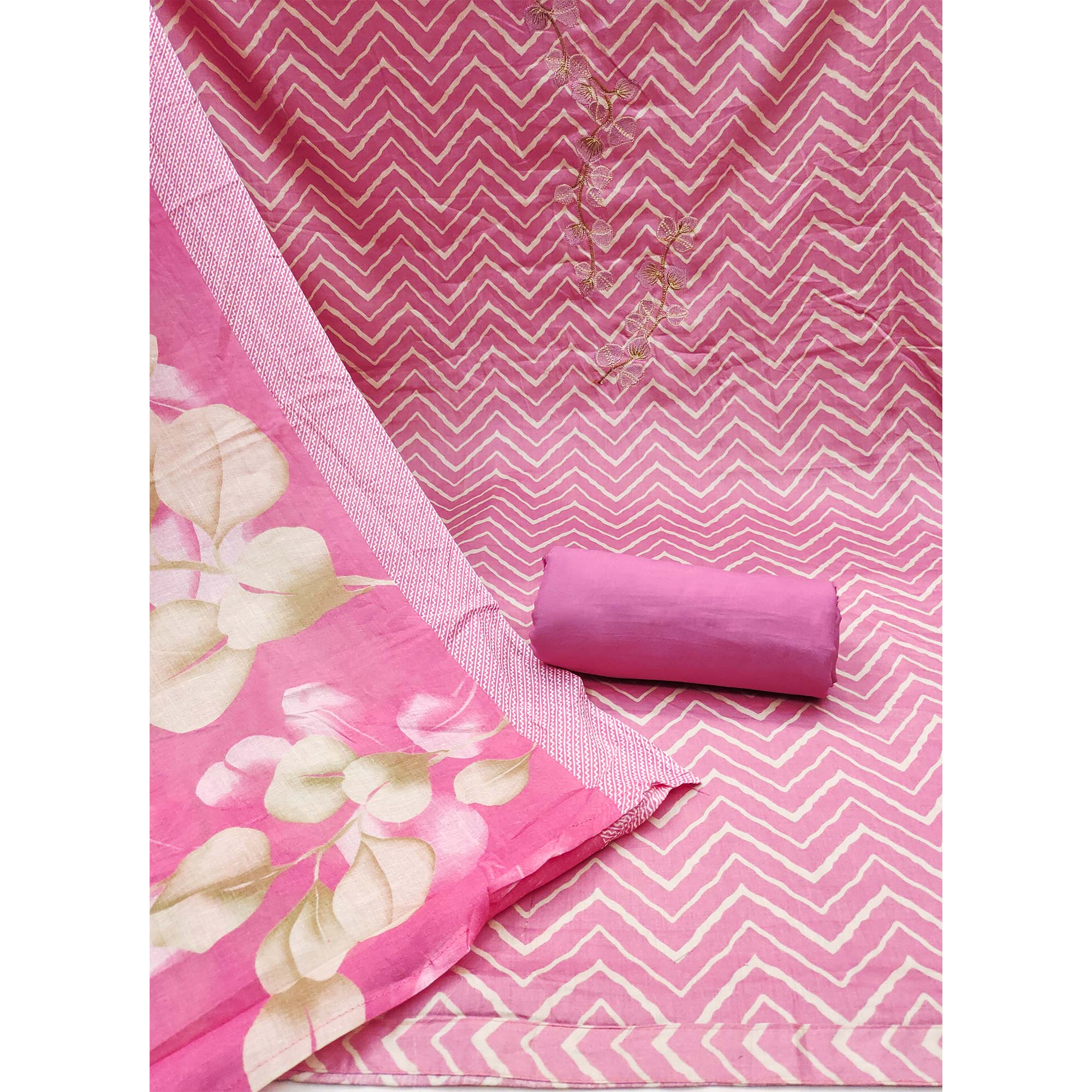 Pink Printed Cotton Silk Dress Material