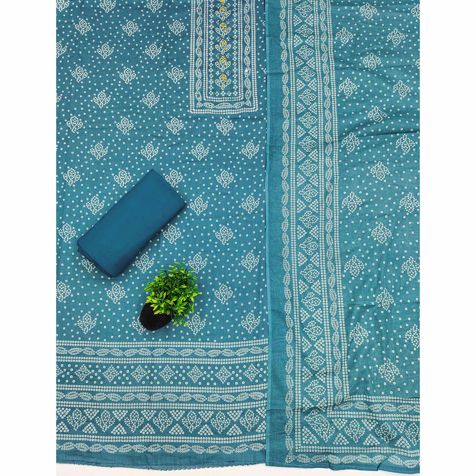 Soft Cotton Blue Dress Material with Classic Bandhani Print