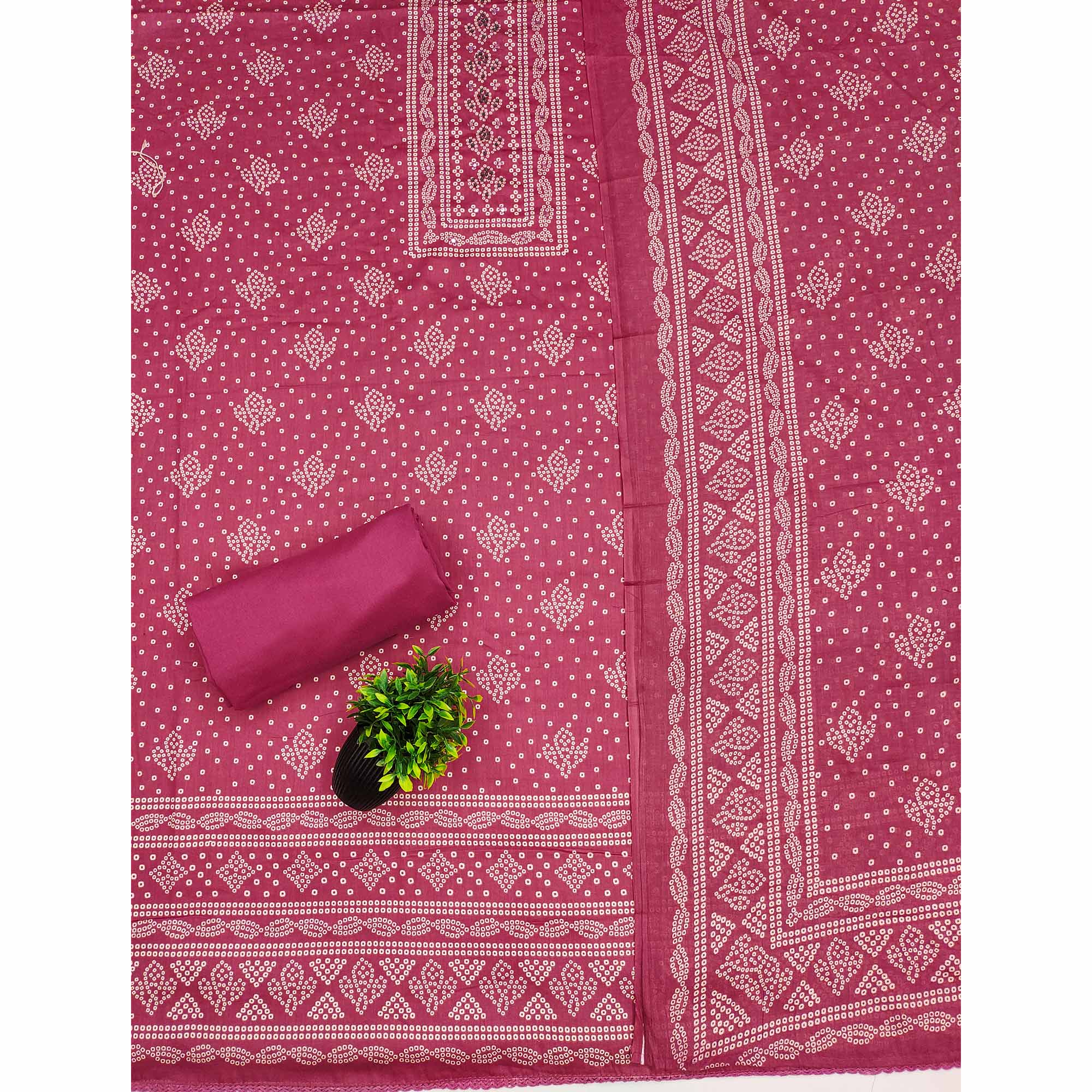 Soft Cotton Pink Dress Material with Classic Bandhani Print