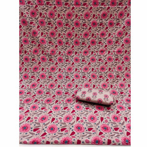 Brown Floral Printed Pure Cotton Dress Material