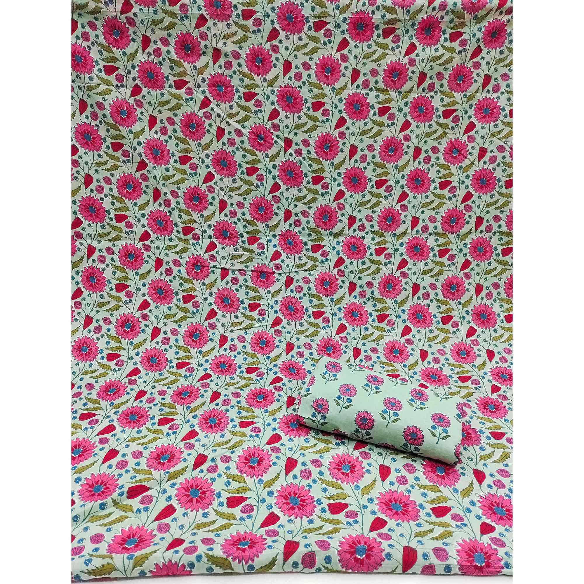 Sea Green Floral Printed Pure Cotton Dress Material