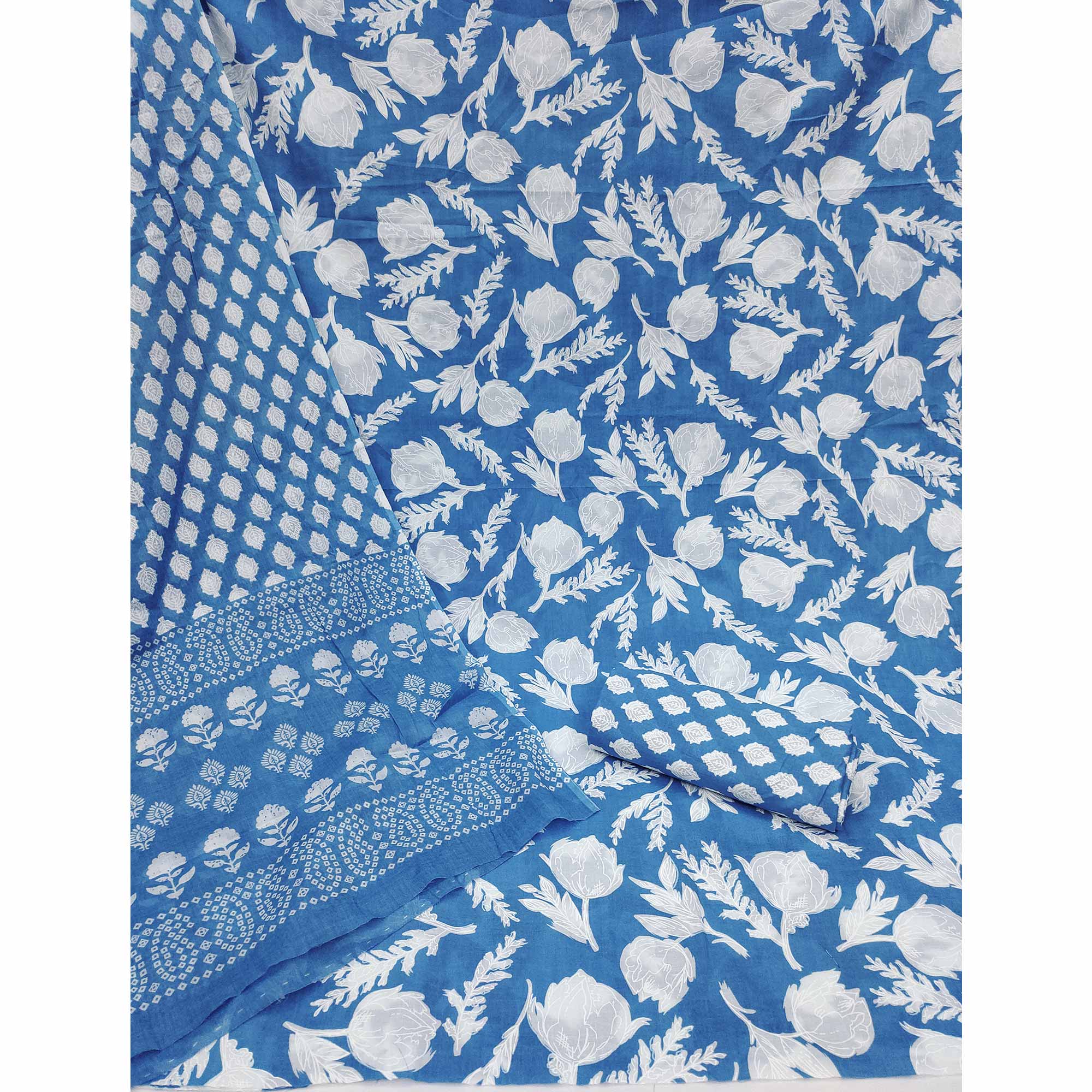 Blue Floral Printed Pure Cotton Dress Material