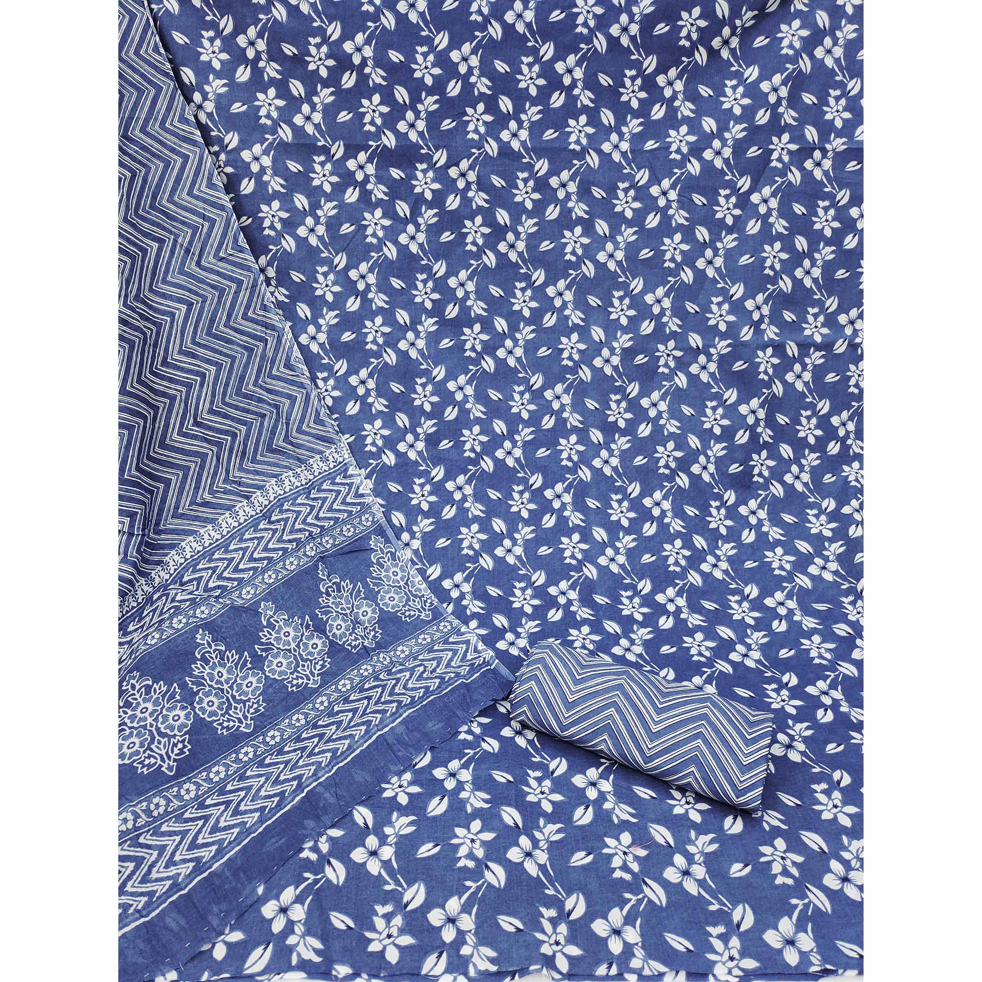 Blue Floral Printed Pure Cotton Dress Material