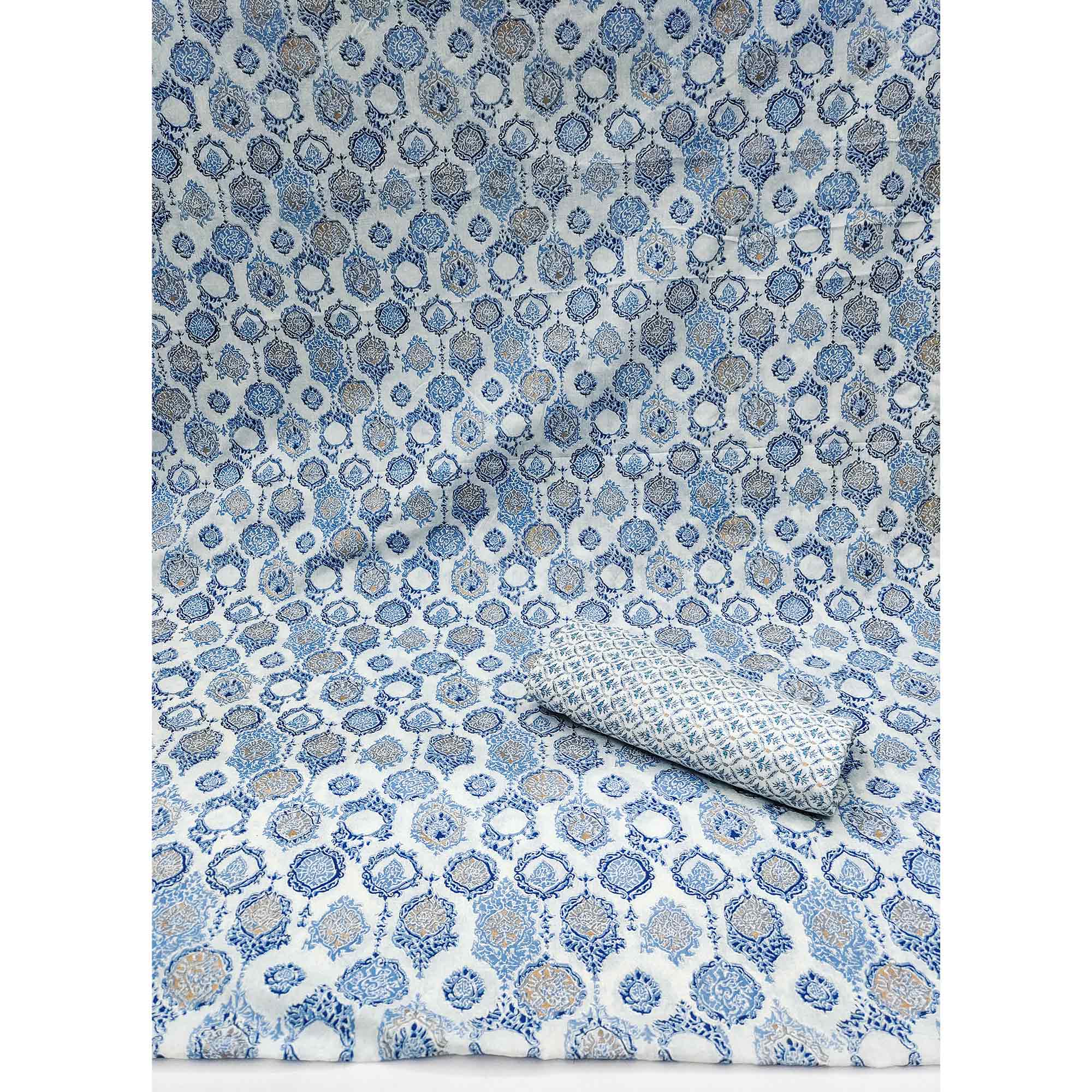 Blue Floral Woven Pure Cotton Dress Material