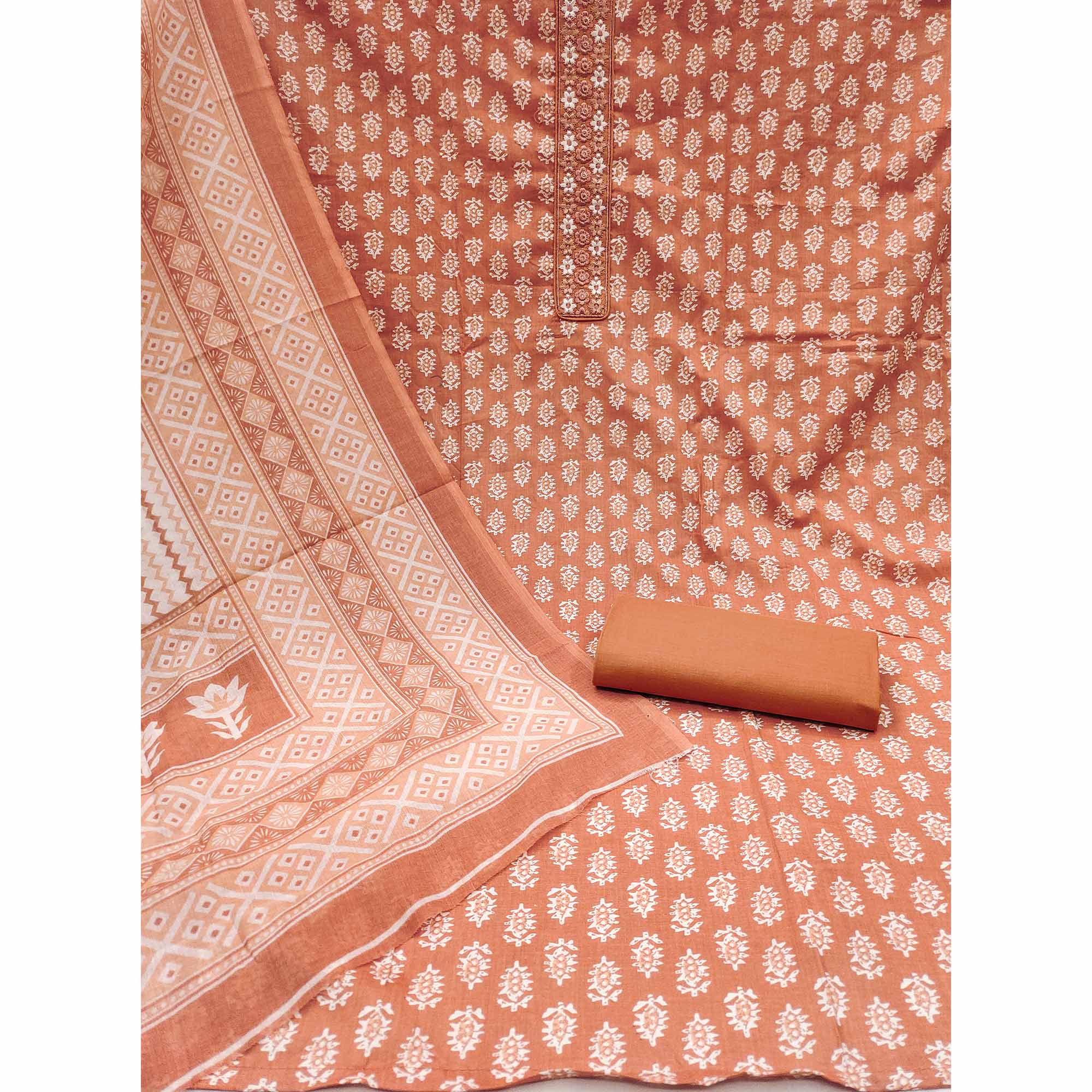 Peach Floral Printed Pure Cotton Dress Material