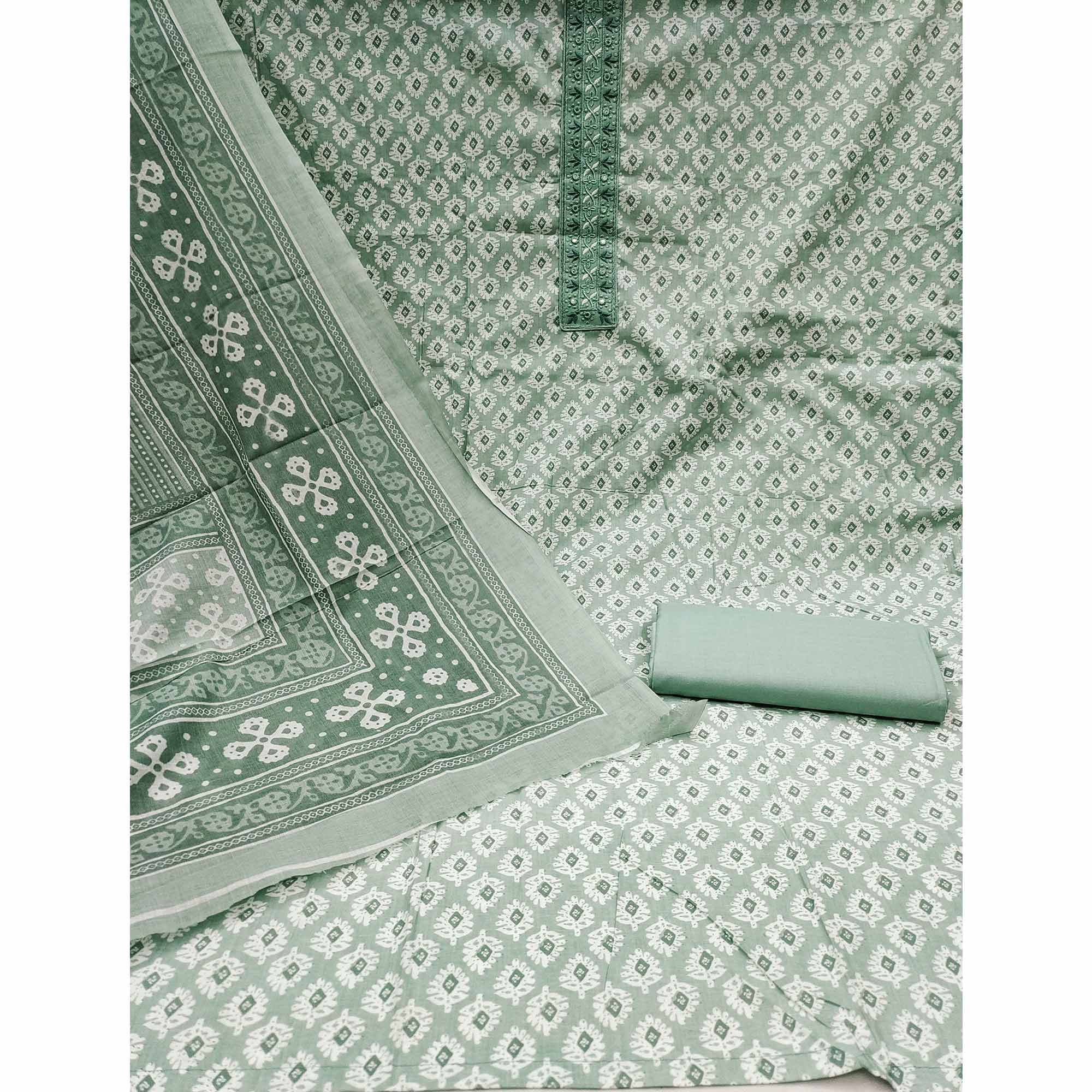 Light Sea Green Printed Pure Cotton Dress Material