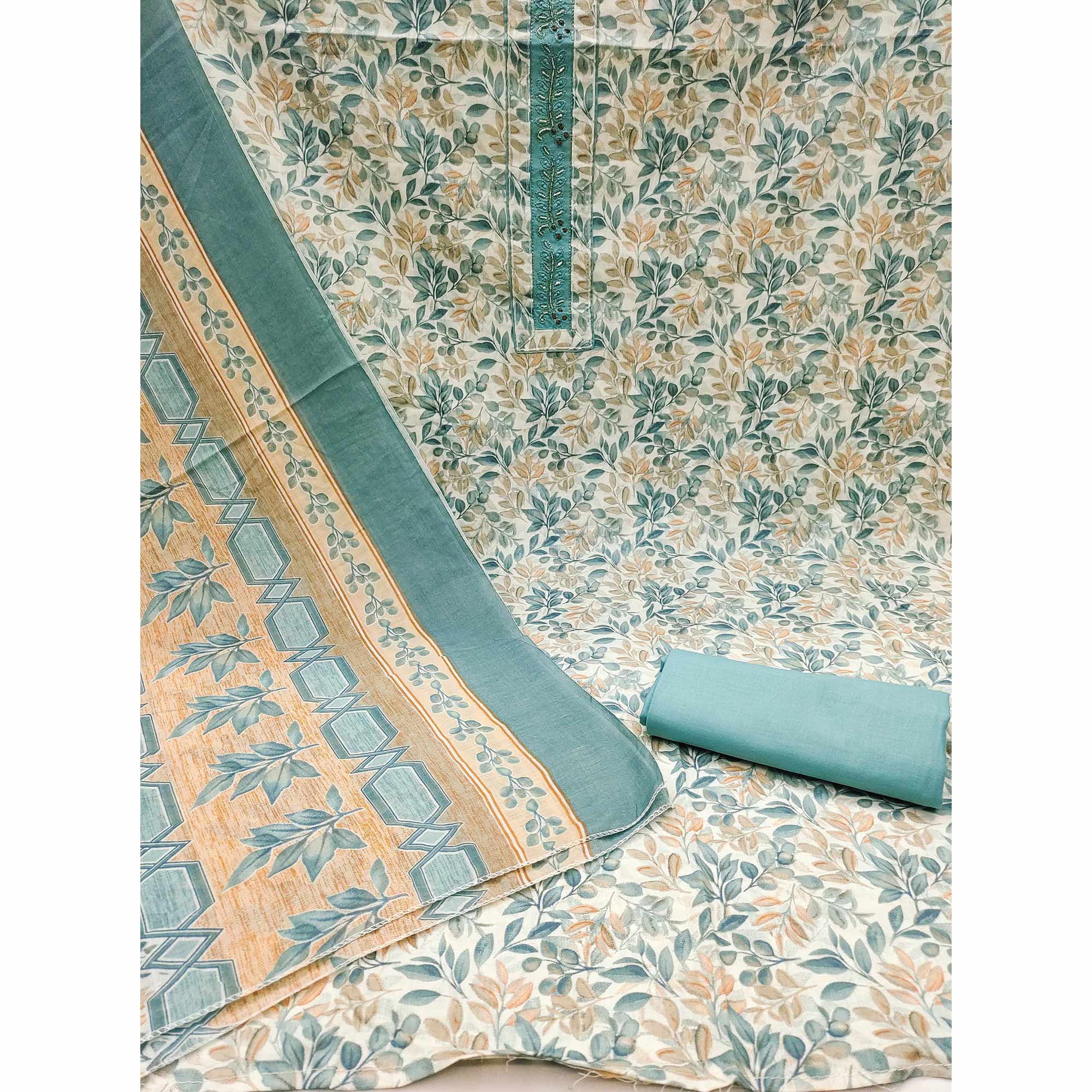 Blue Floral Printed Pure Cotton Dress Material