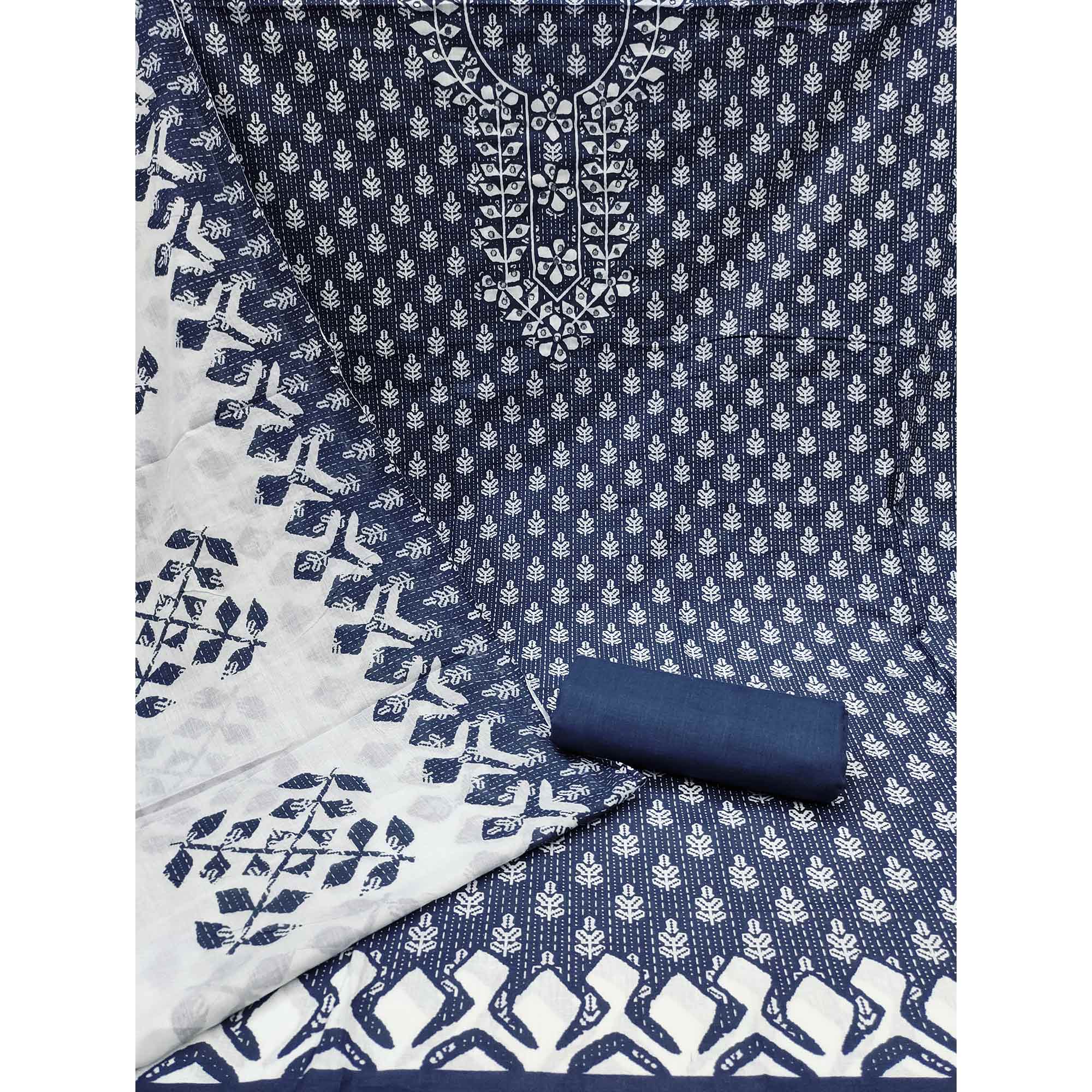 Blue Floral Printed Pure Cotton Dress Material