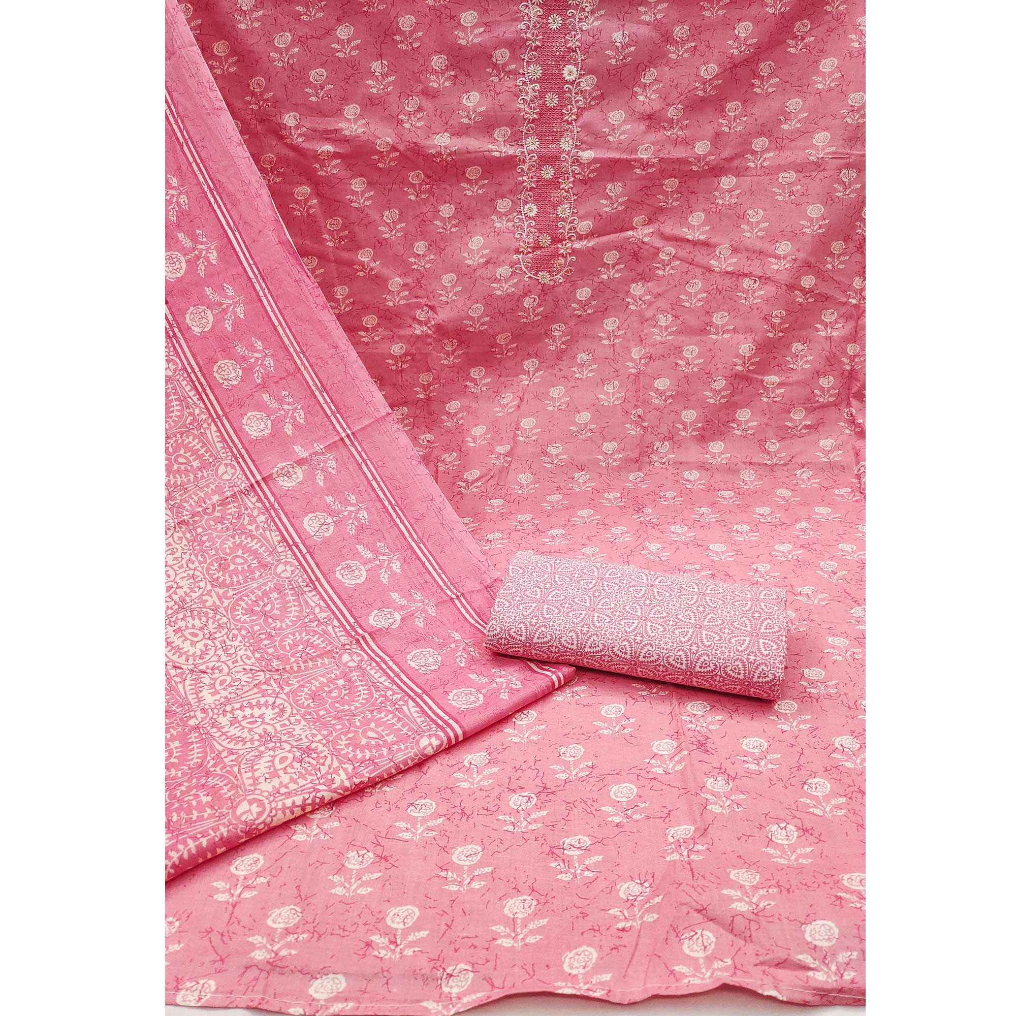 Pink Floral Printed Pure Cotton Dress Material