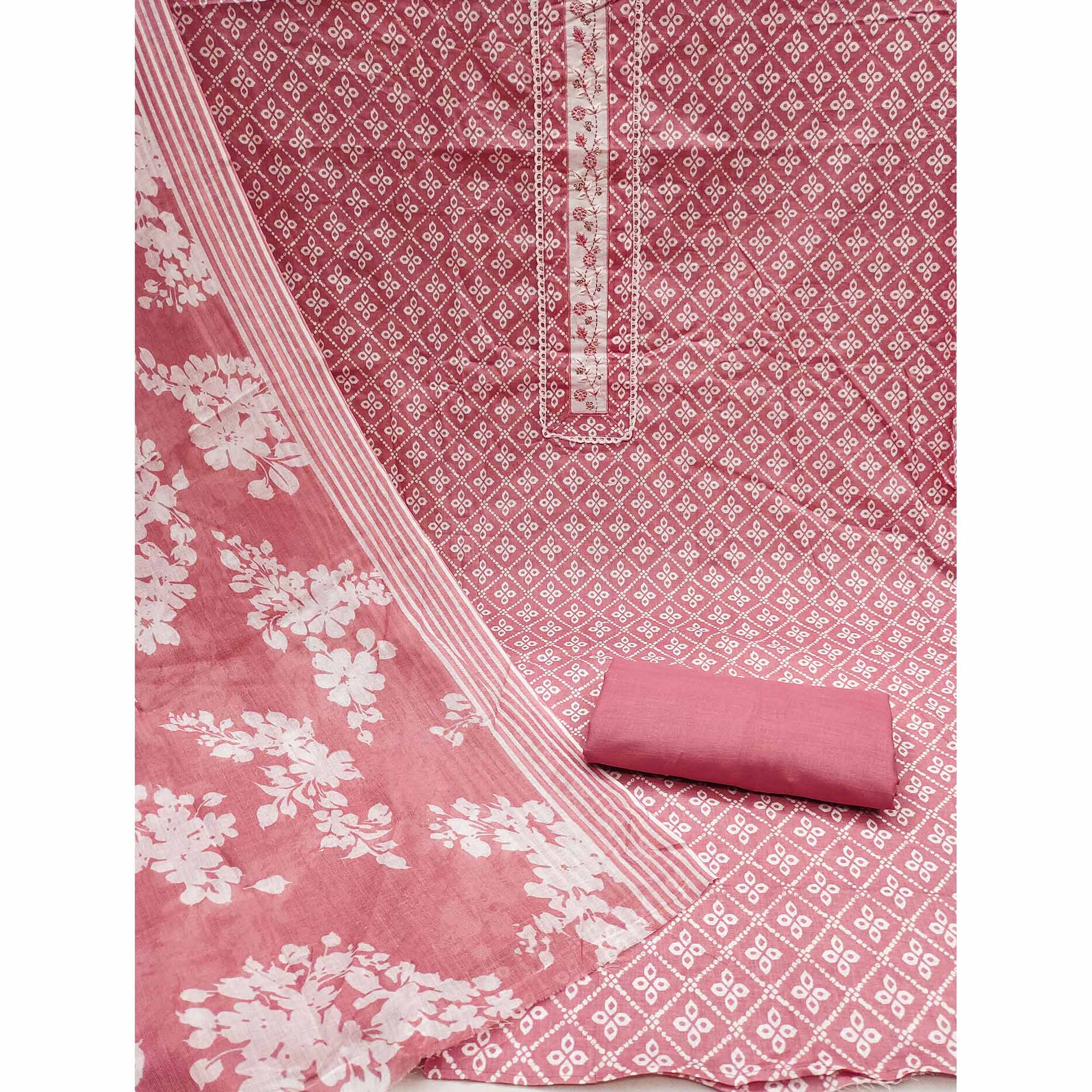 Salmon Pink Floral Printed Pure Cotton Dress Material