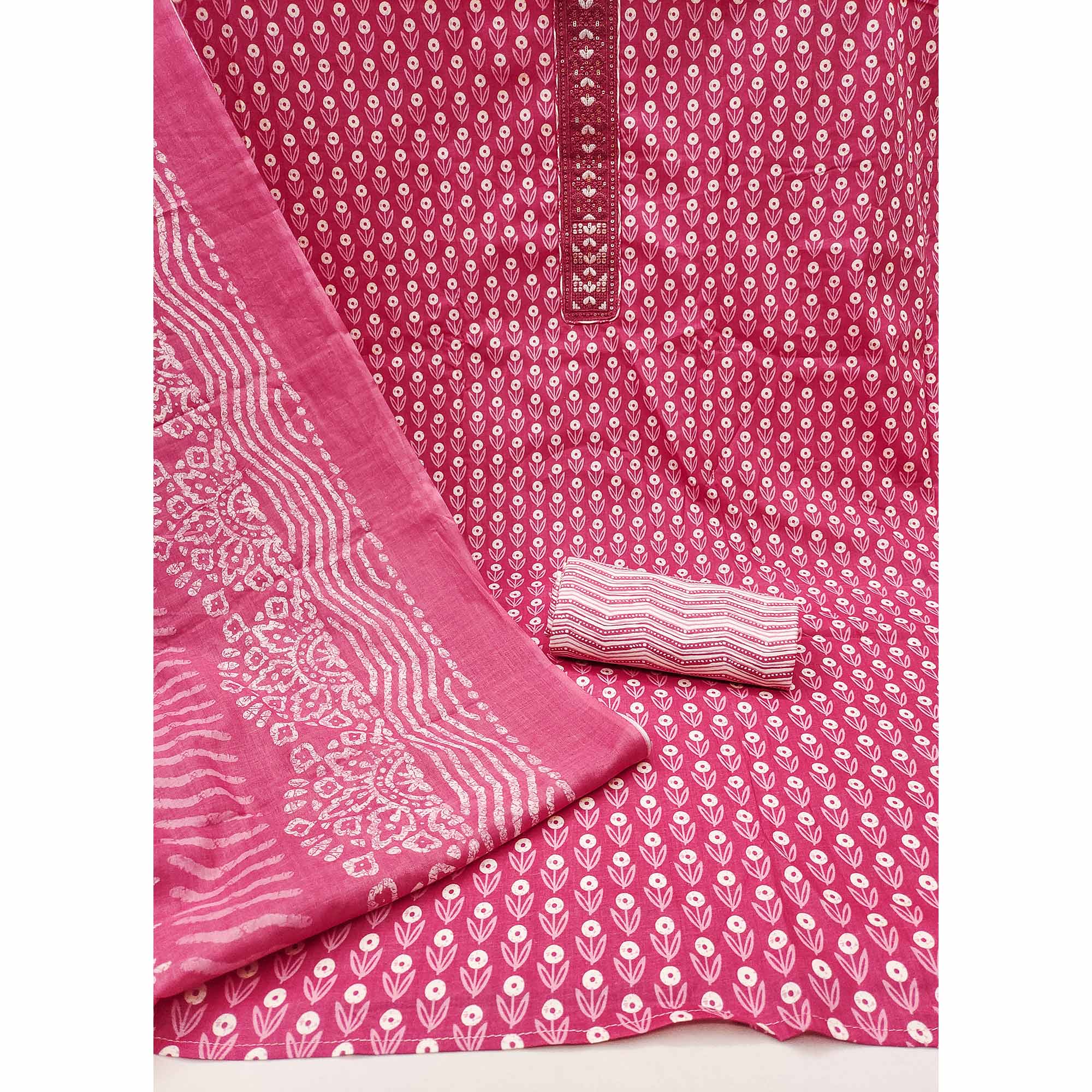 Pink Floral Printed Pure Cotton Dress Material