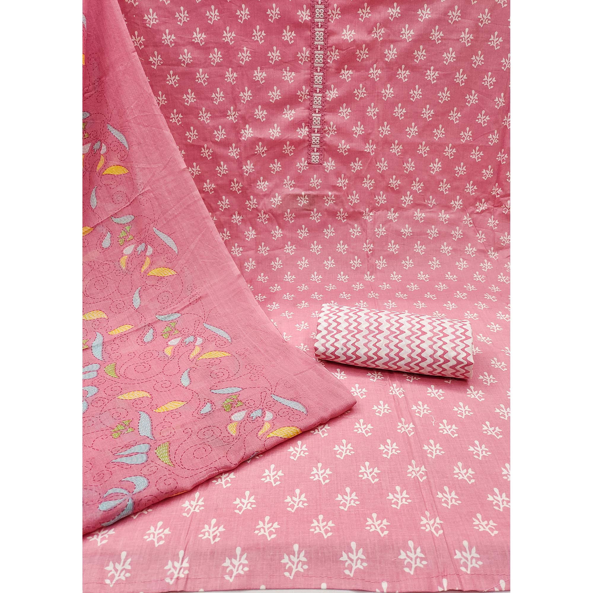 Pink Floral Printed Pure Cotton Dress Material