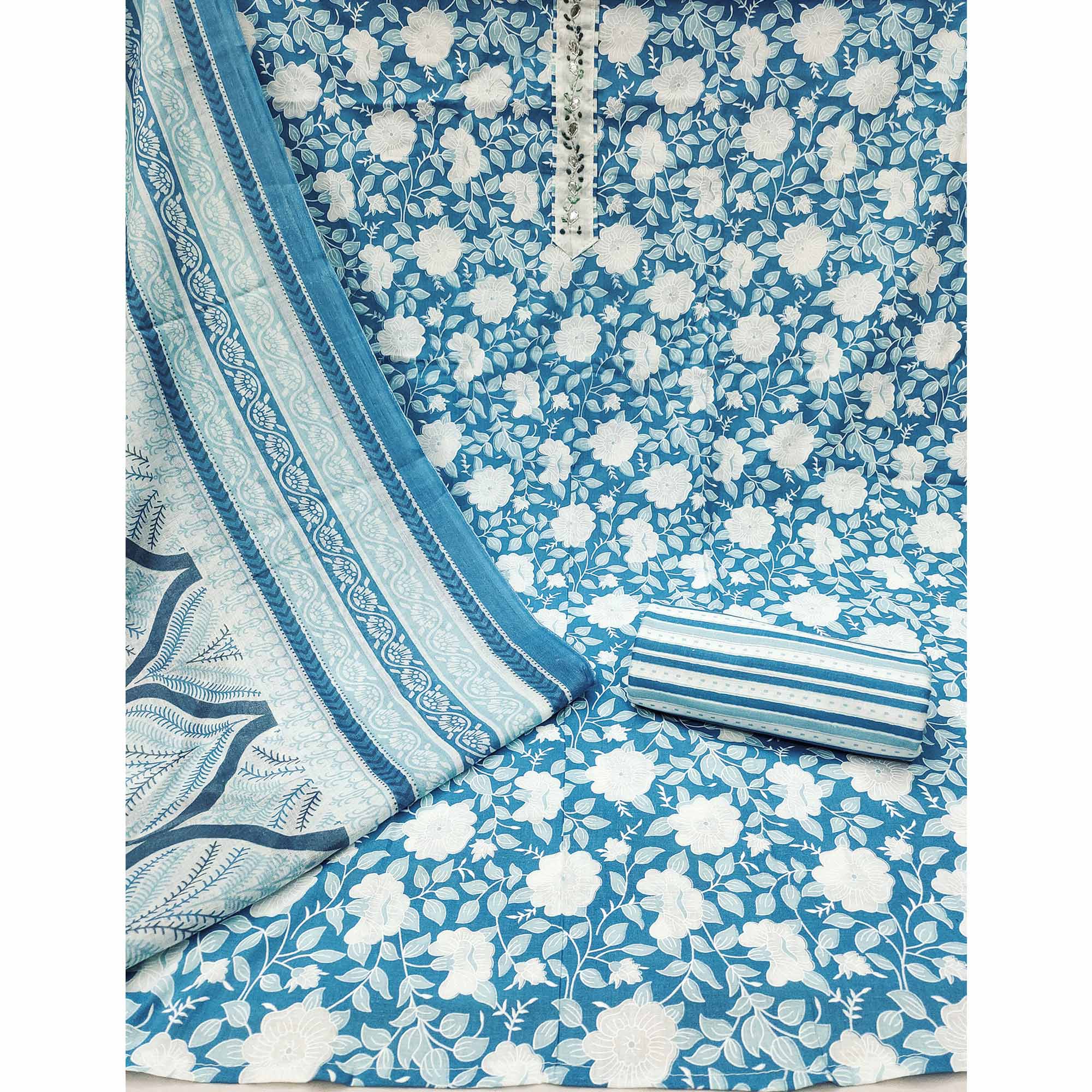 Blue Floral Printed Pure Cotton Dress Material