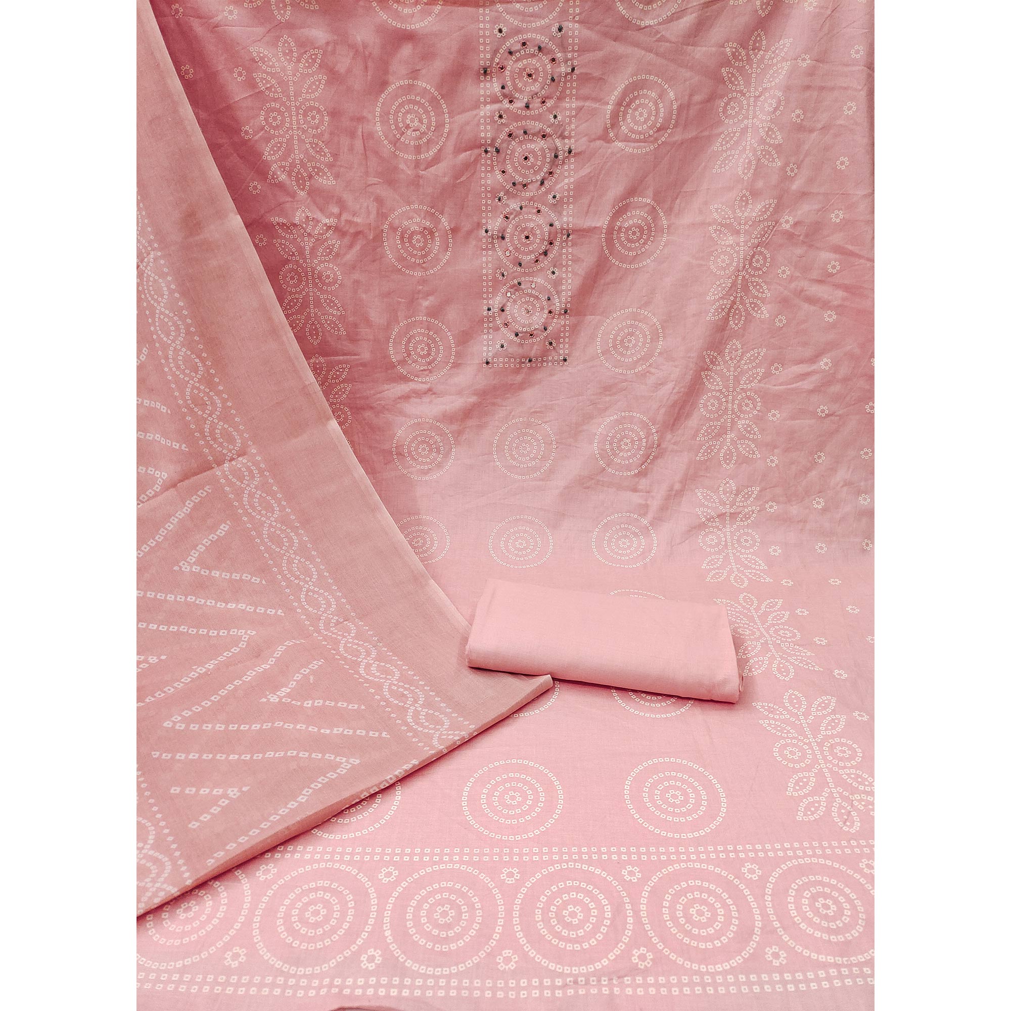 Peach Bandhani Pure Cotton Dress Material