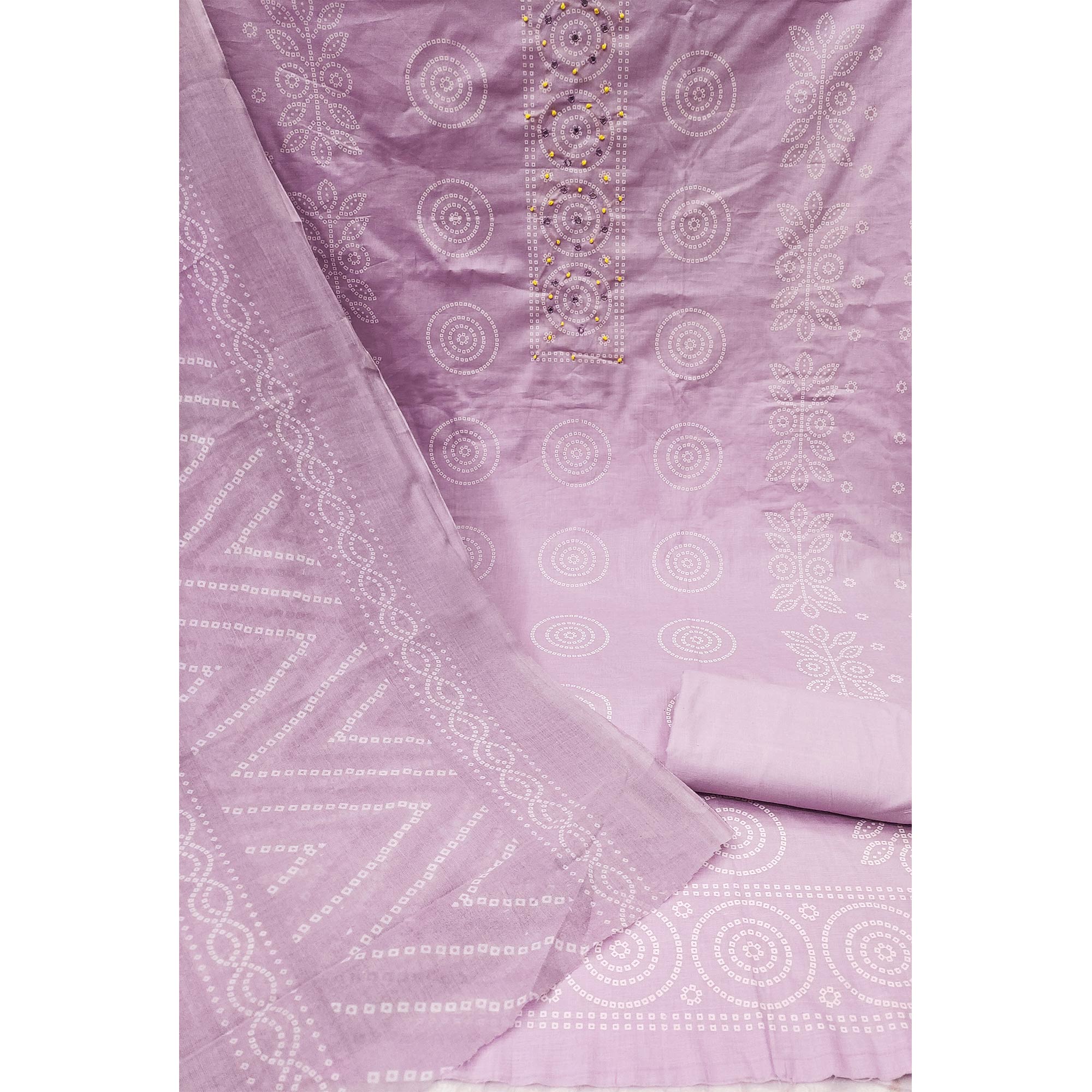 Purple Bandhani Pure Cotton Dress Material