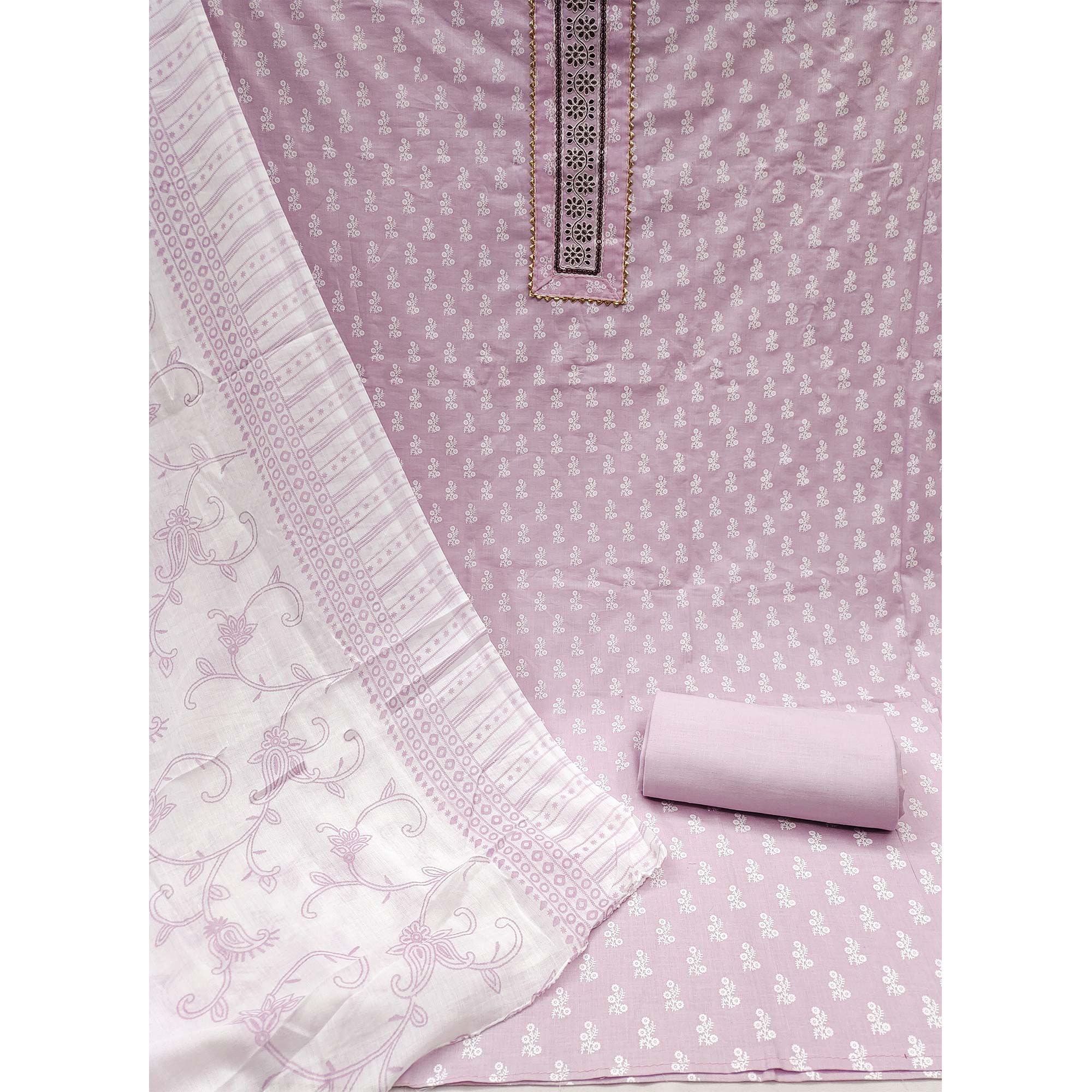 Pale Mauve Floral Printed Pure Cotton Dress Material