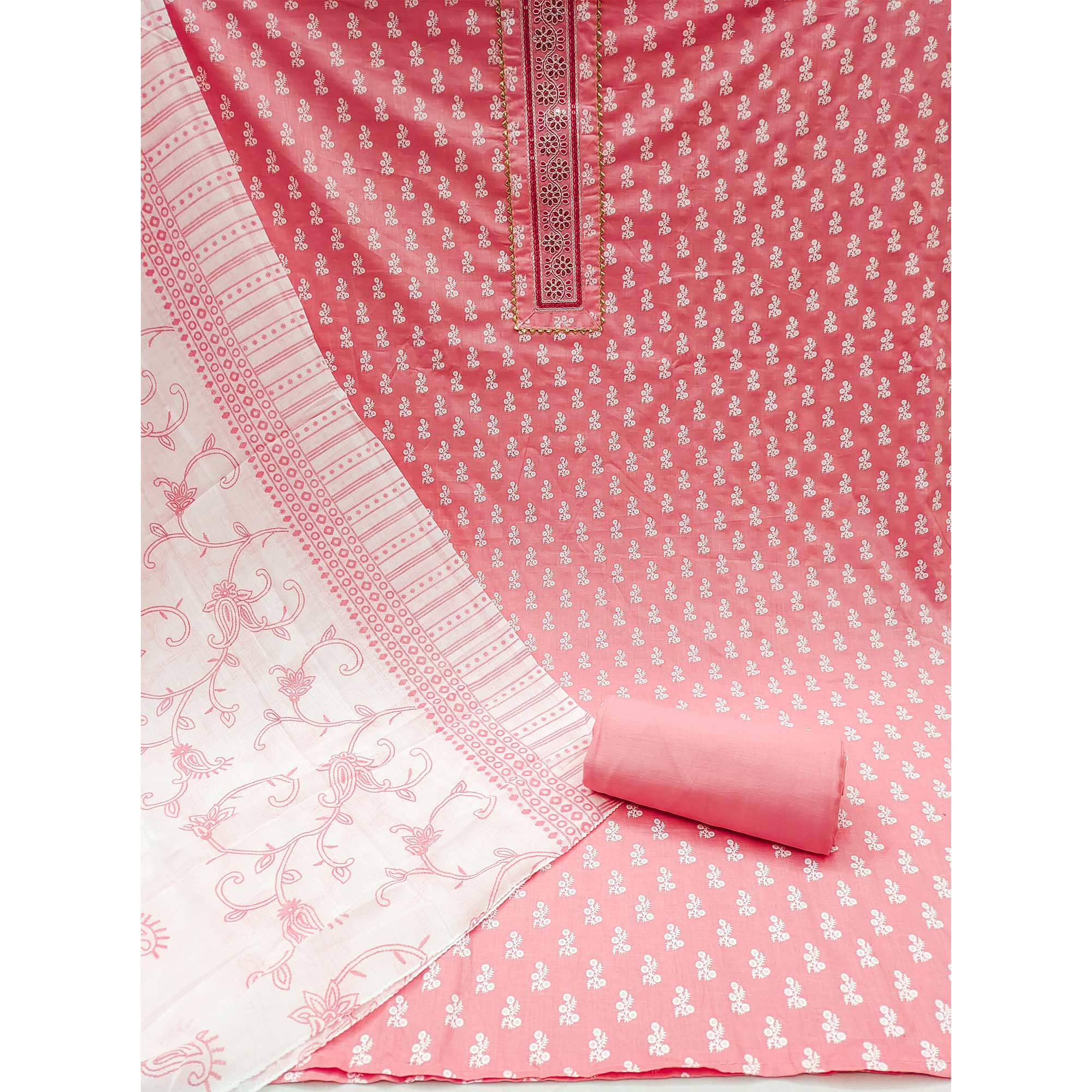 Peach Floral Printed Pure Cotton Dress Material