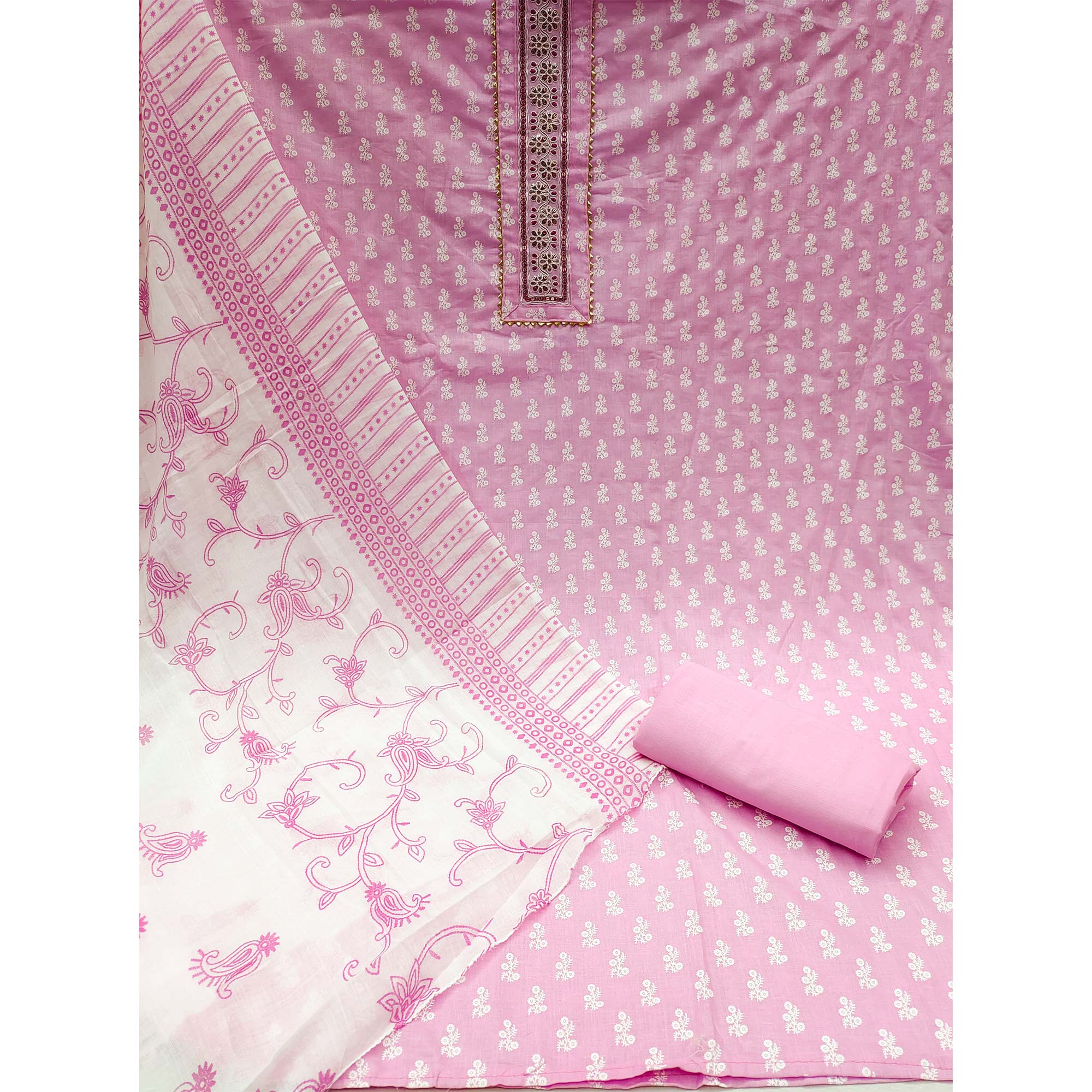 Pink Floral Printed Pure Cotton Dress Material