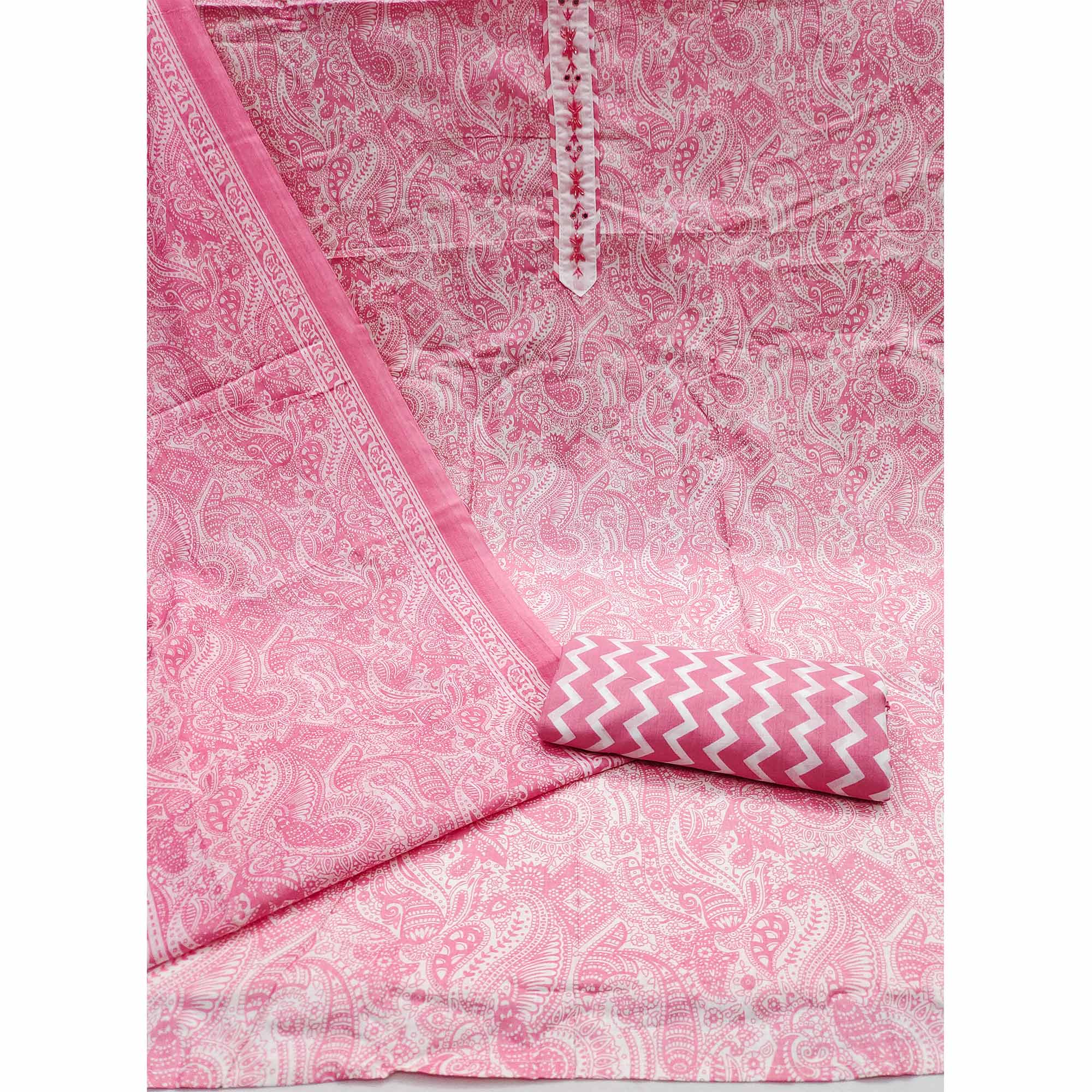Pink Paisley Printed Pure Cotton Dress Material