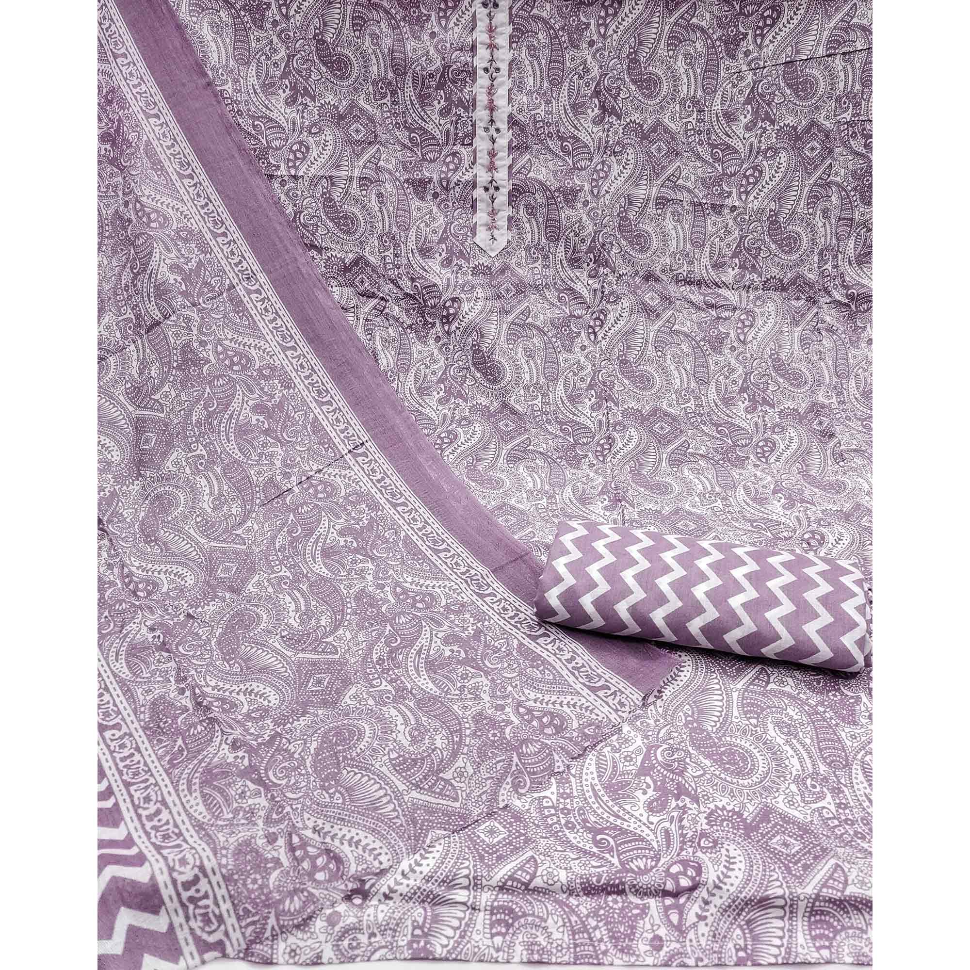 Purple Paisley Printed Pure Cotton Dress Material