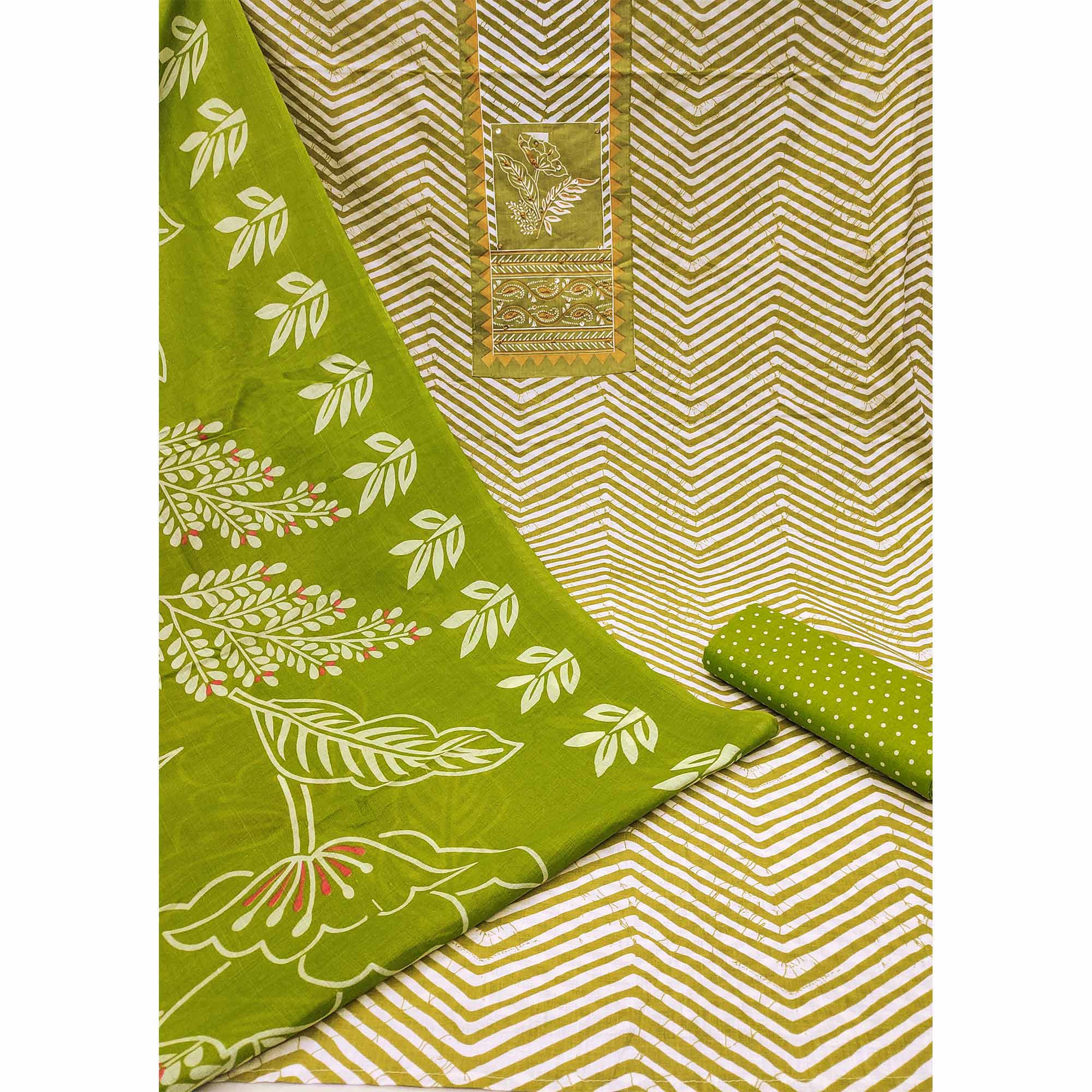 Green Printed Pure Cotton Dress Material