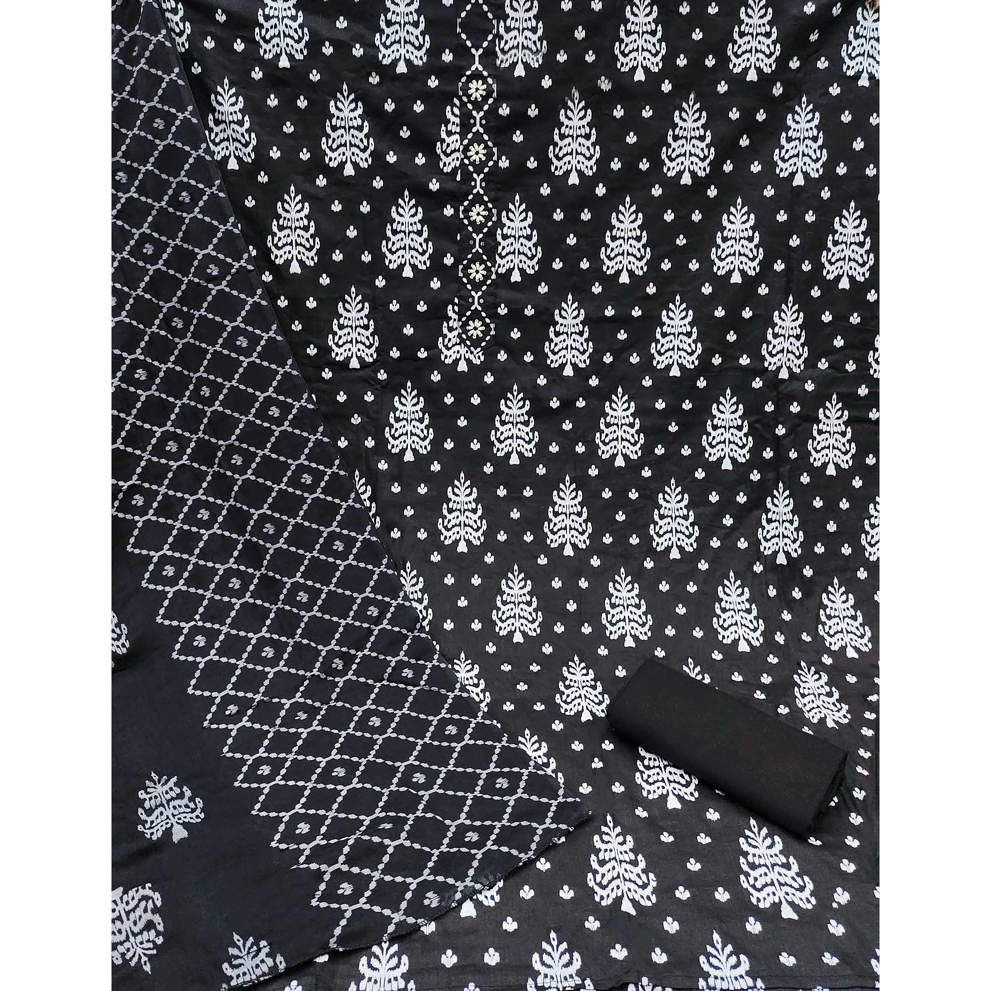 Black Floral Printed Pure Cotton Dress Material