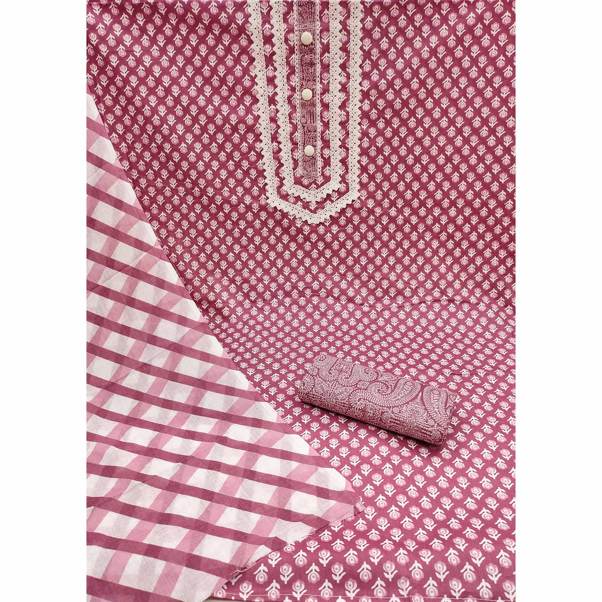 Mauve Floral Printed Pure Cotton Dress Material