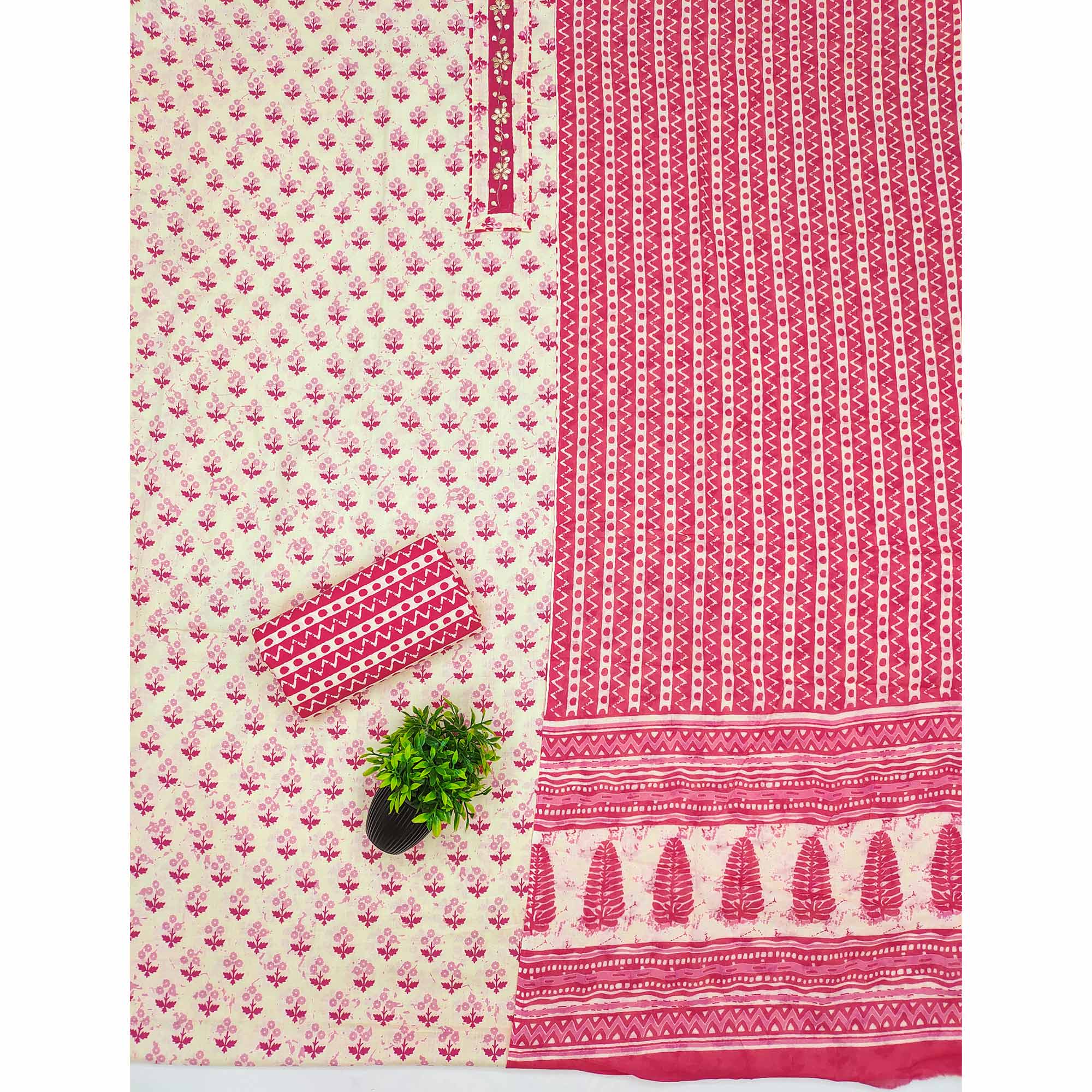 Pink Cotton Suit Material Enhanced with Soft Floral Prints