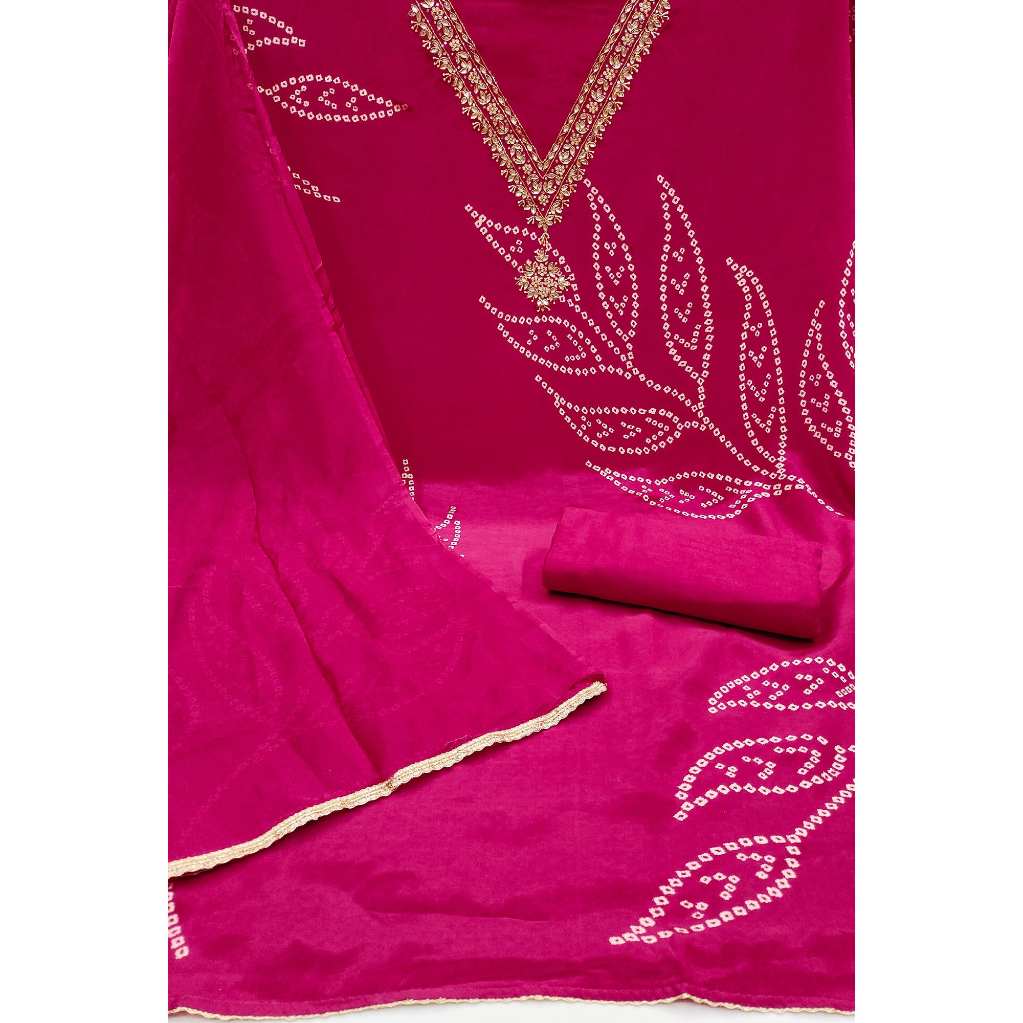 Pink Printed With Handwork Muslin Dress Material