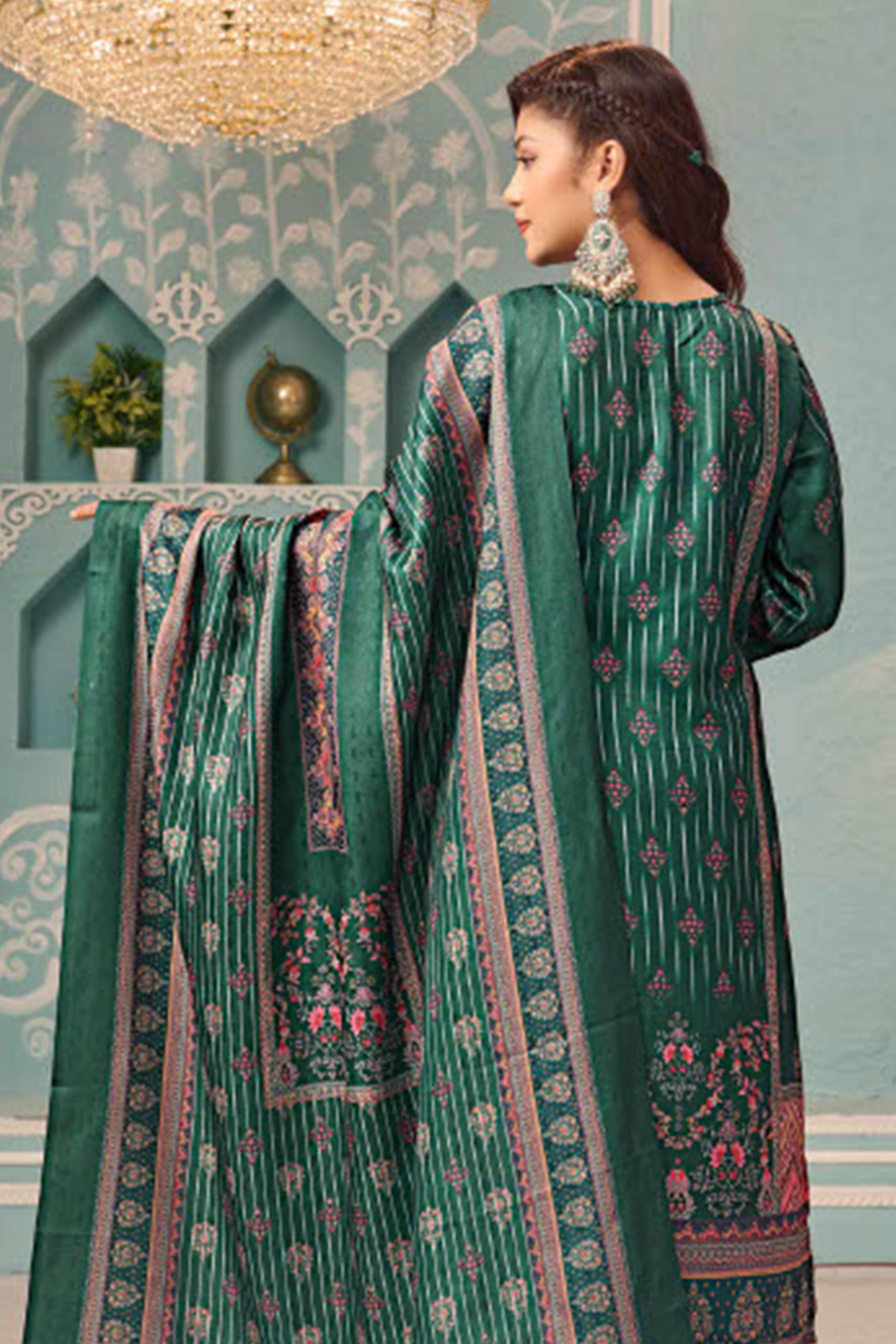 Green Stylish Floral Printed Pashmina Dress Material for Graceful Winter Outfits