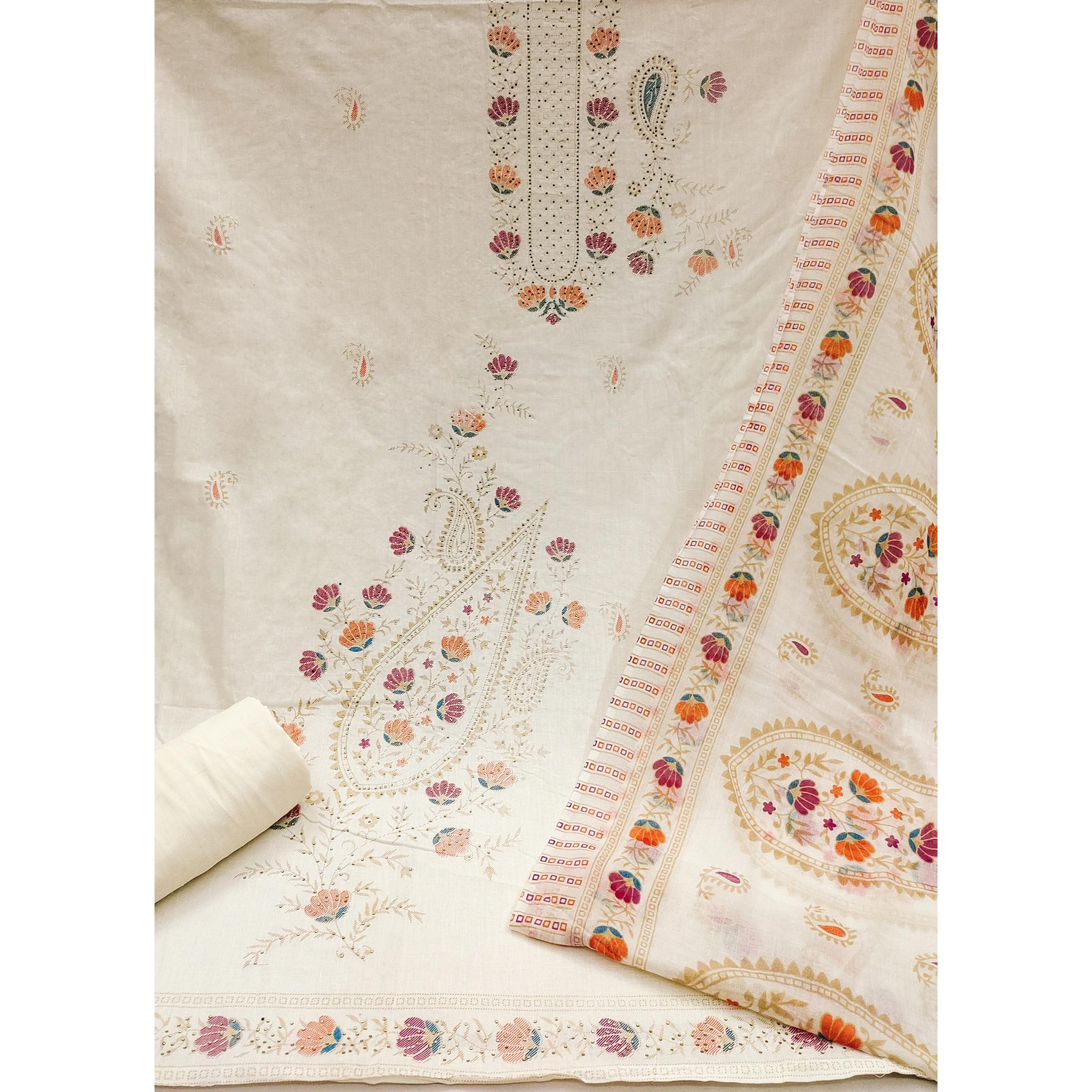 Off White Woven Pure Cotton Dress Material
