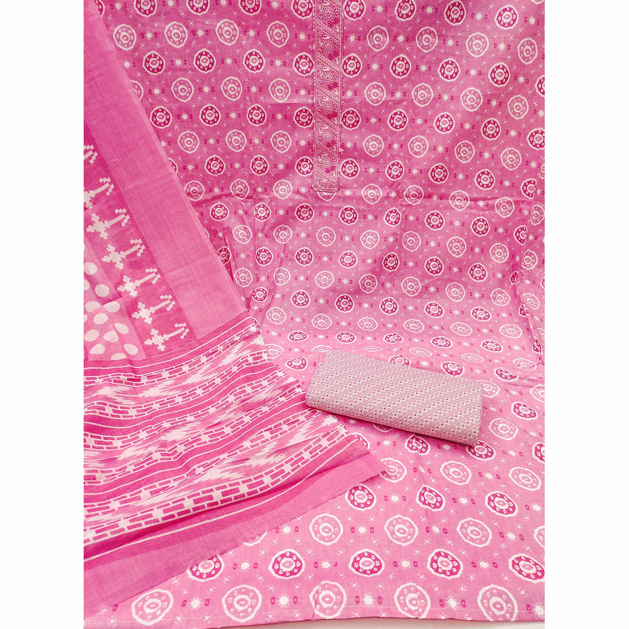 Pink Printed Pure Cotton Dress Material
