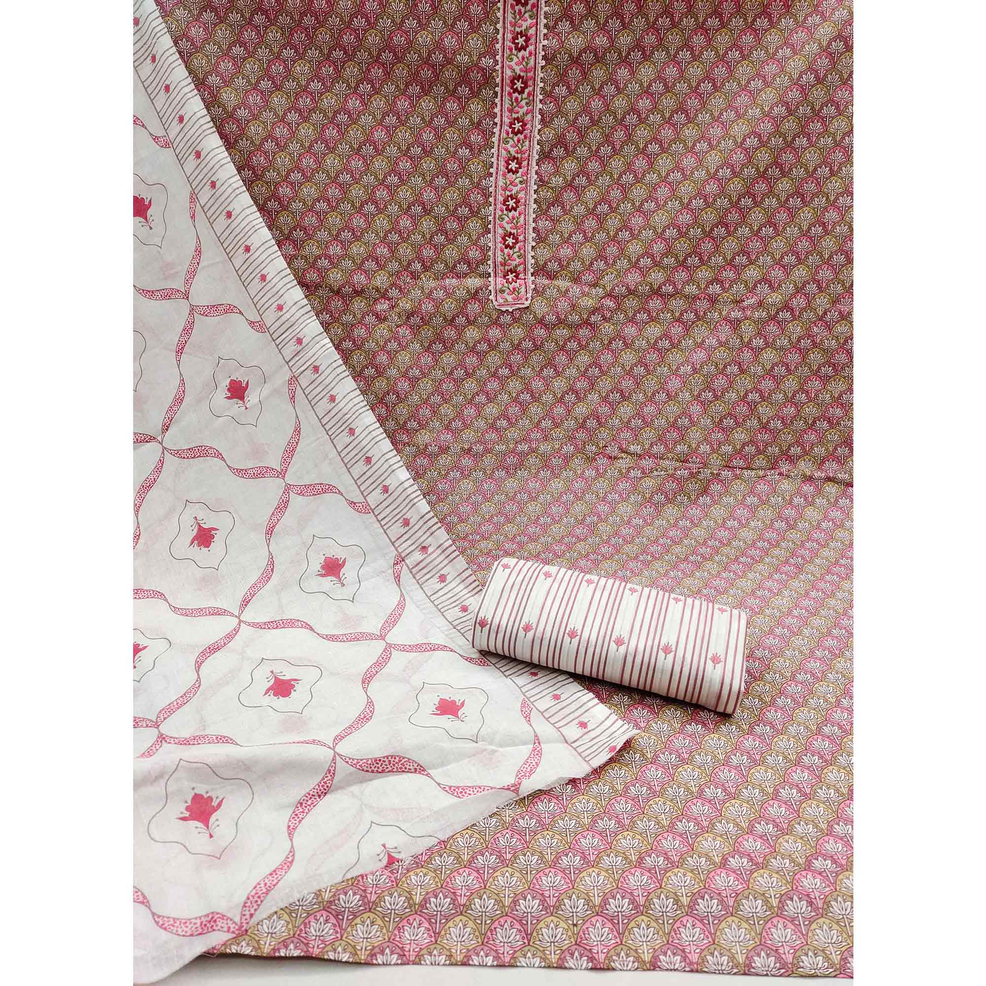 Mauve Floral Printed Pure Cotton Dress Material