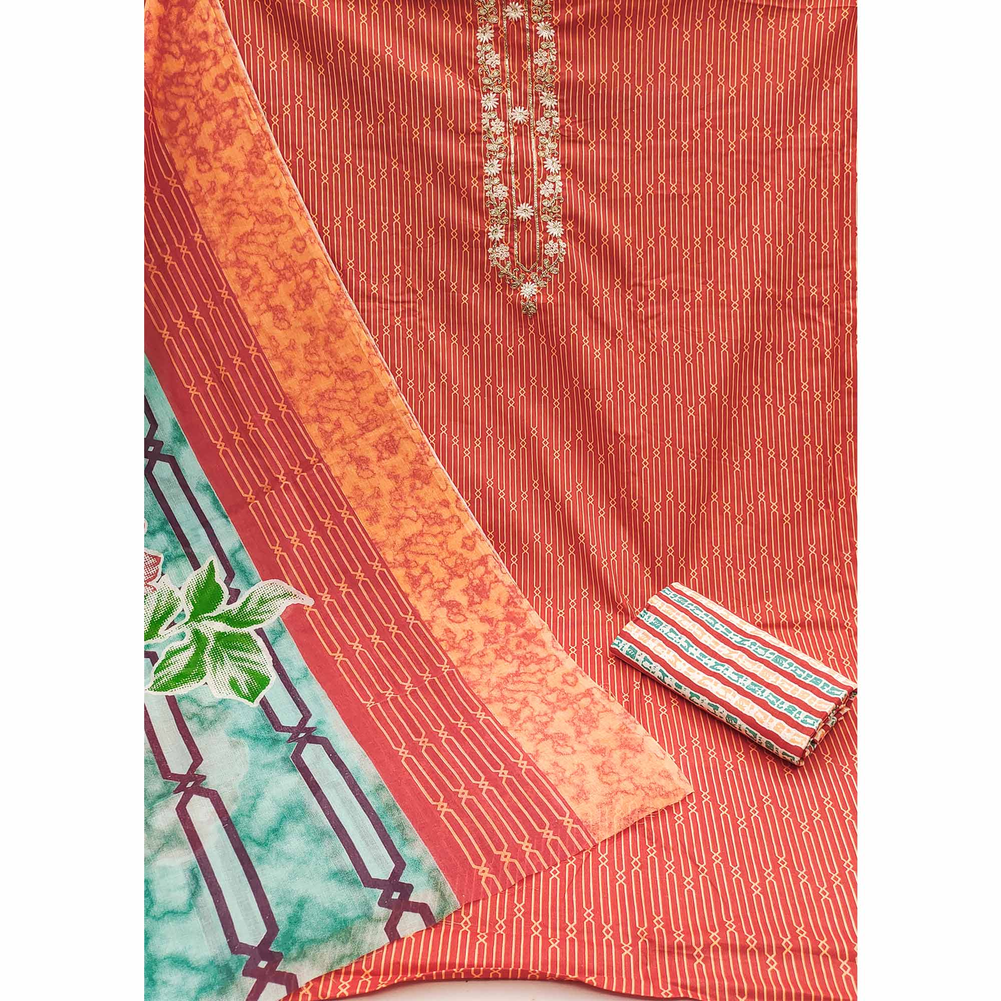 Dusty Orange Printed Pure Cotton Unstitched Dress Material